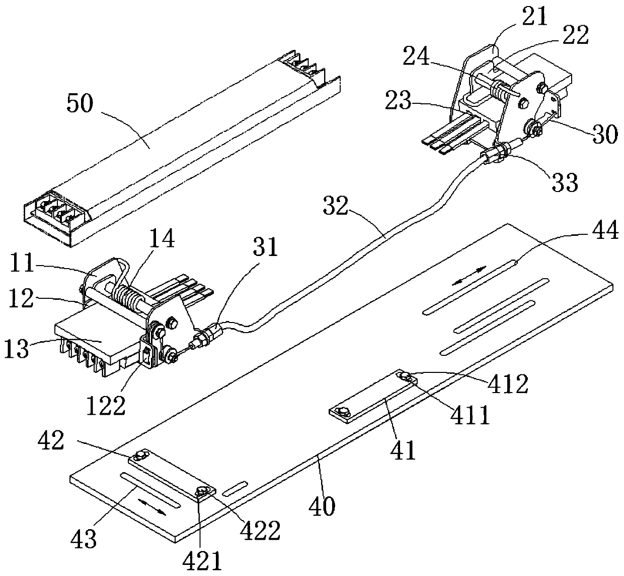 Linkage type switching power source aging clamp