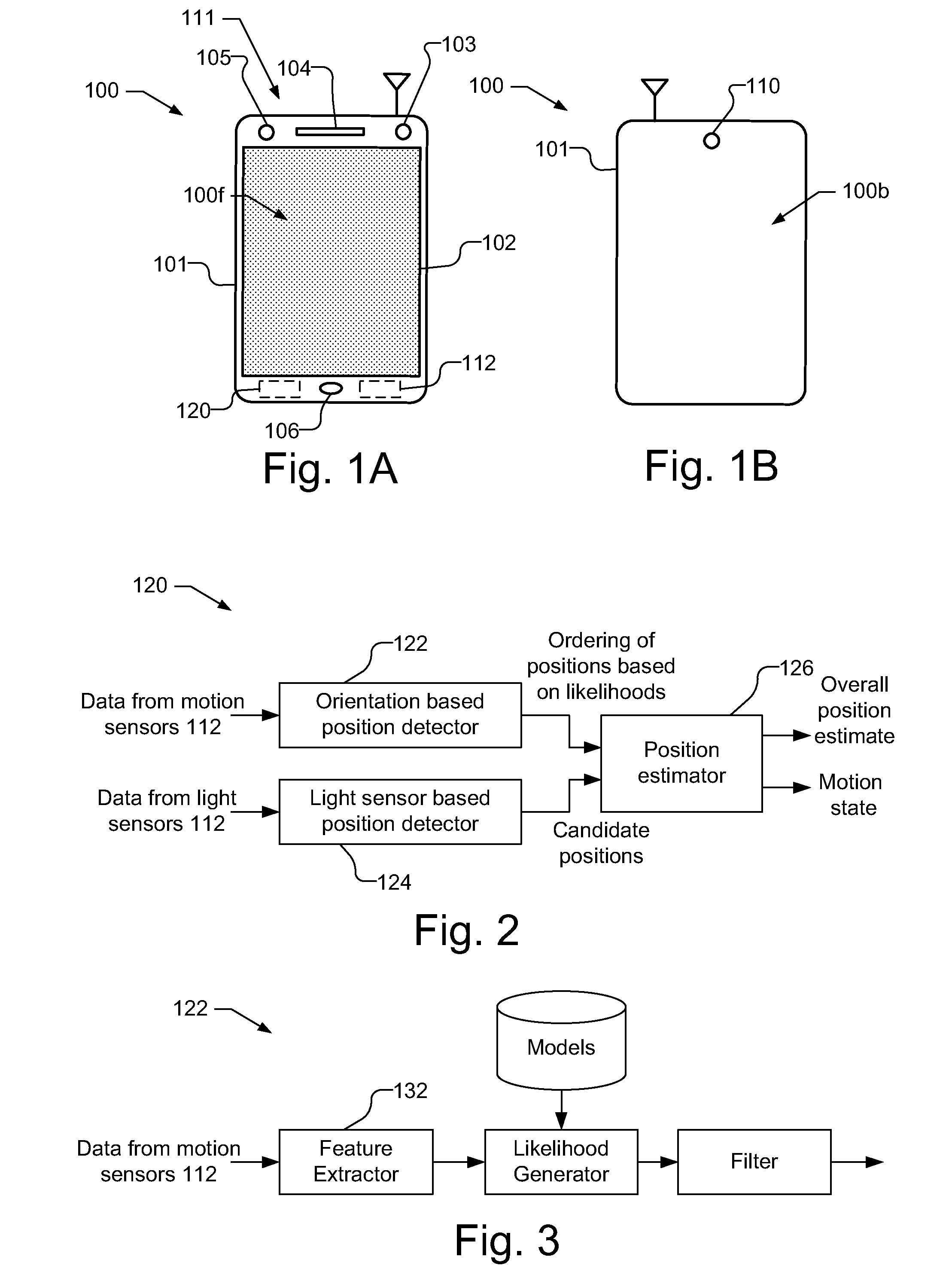 Device position estimates from motion and ambient light classifiers