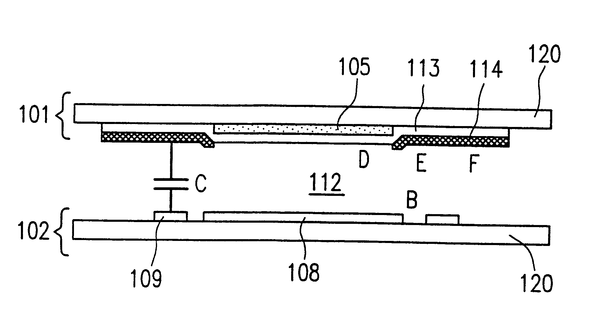 LCD device and method for fabricating the same having color filters and a resinous insulating black matrix on opposite sides of a counter electrode on the same substrate