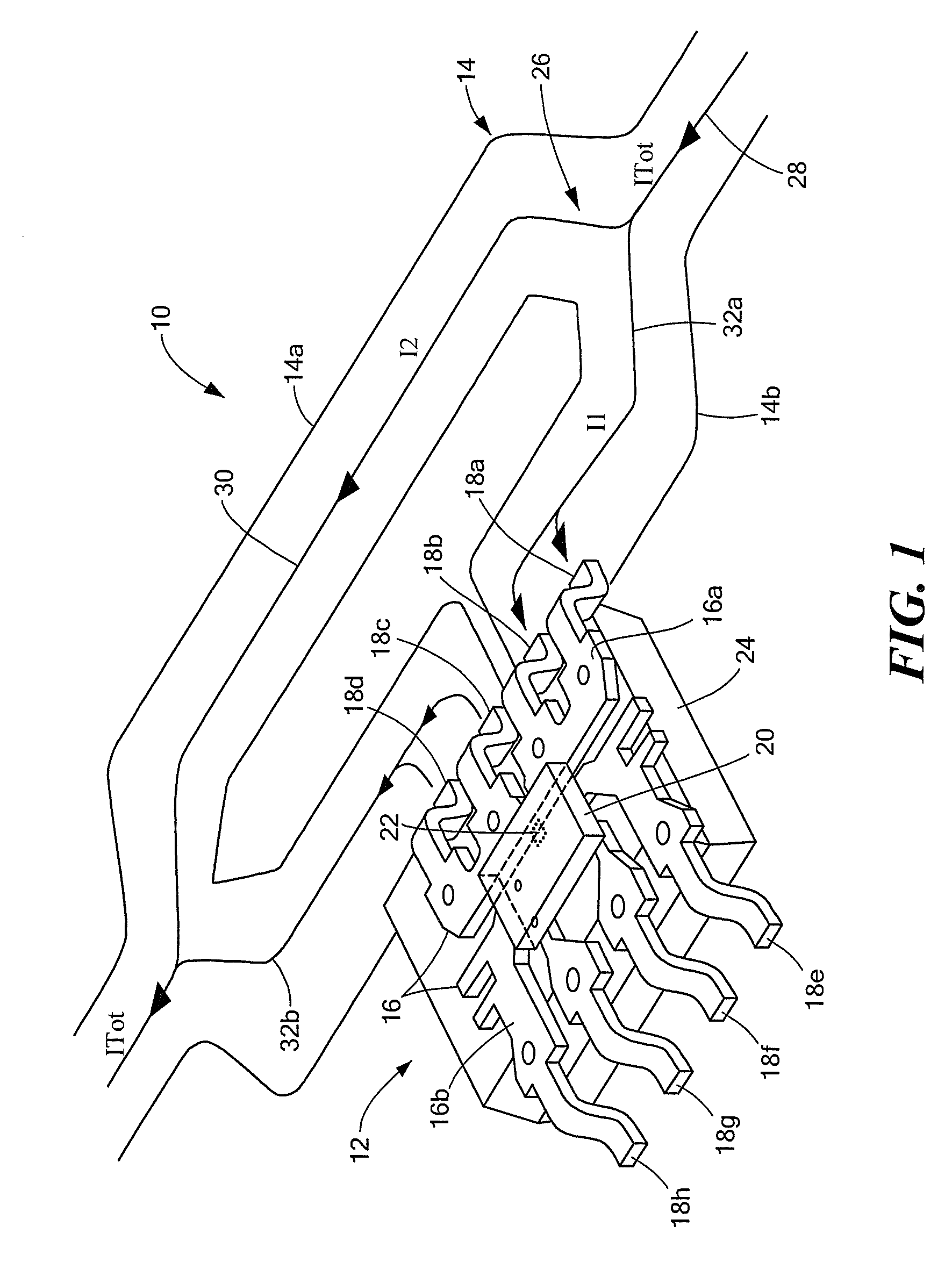 Current sensor with calibration for a current divider configuration