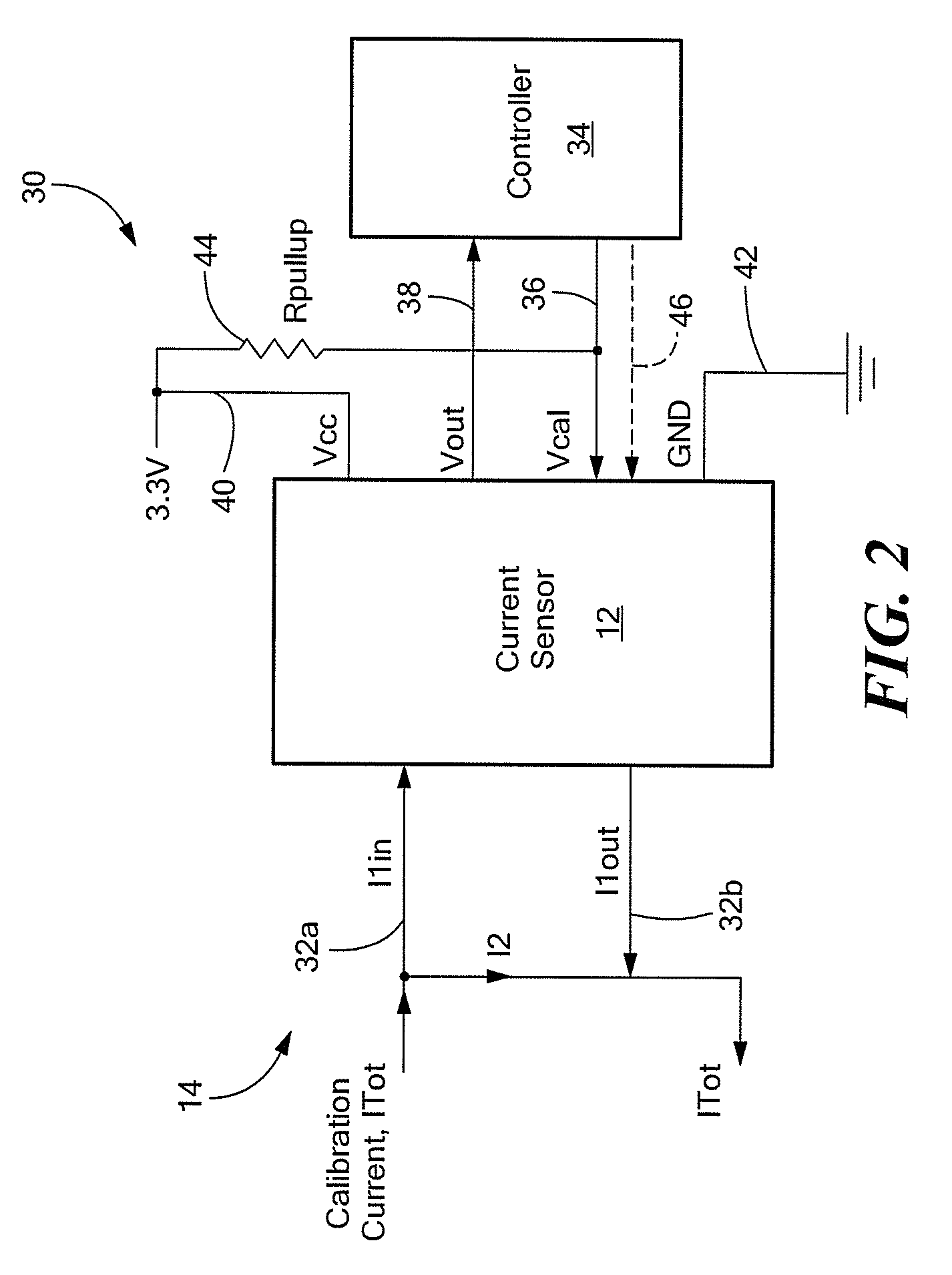 Current sensor with calibration for a current divider configuration