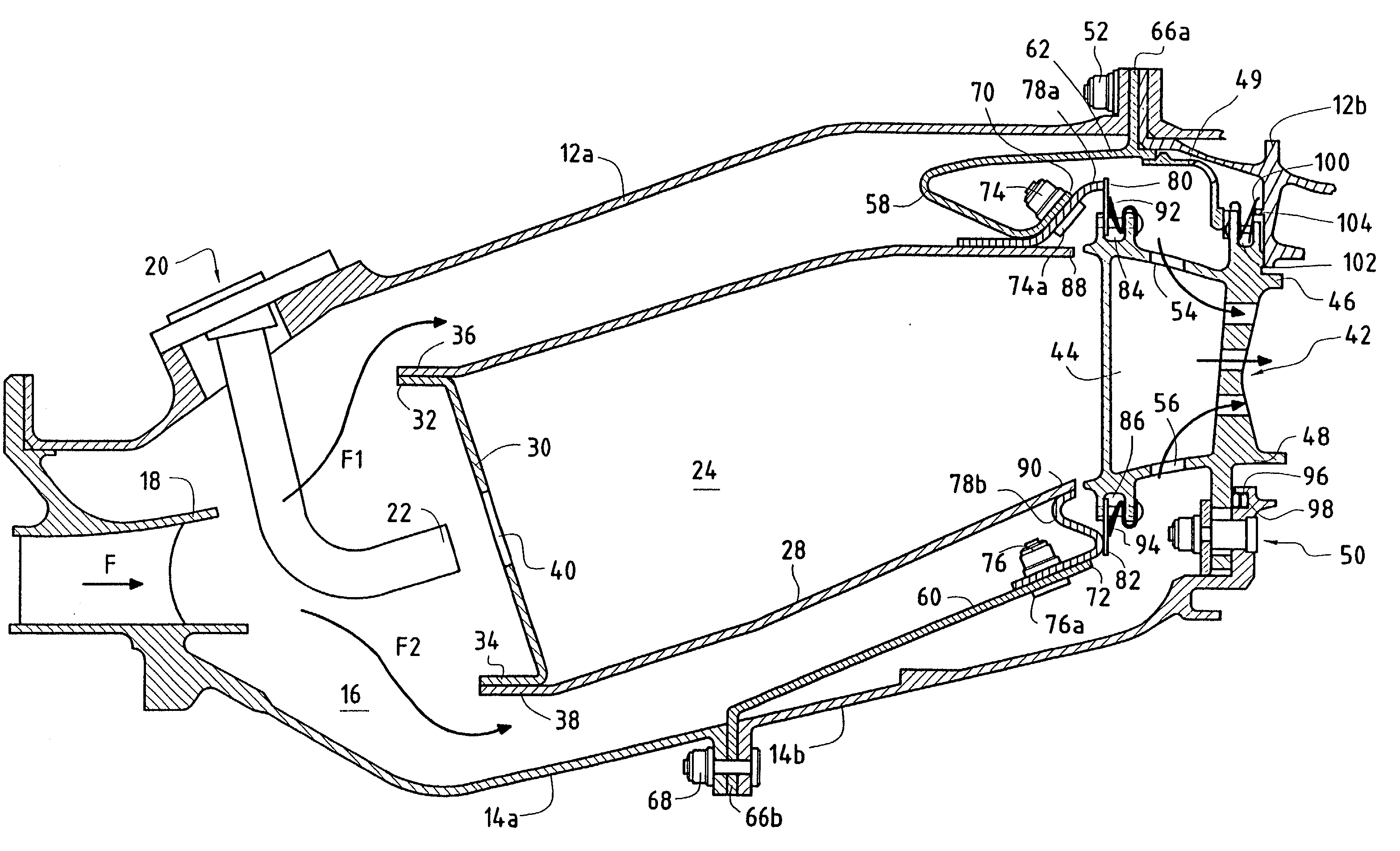 Fastening a CMC combustion chamber in a turbomachine using brazed tabs