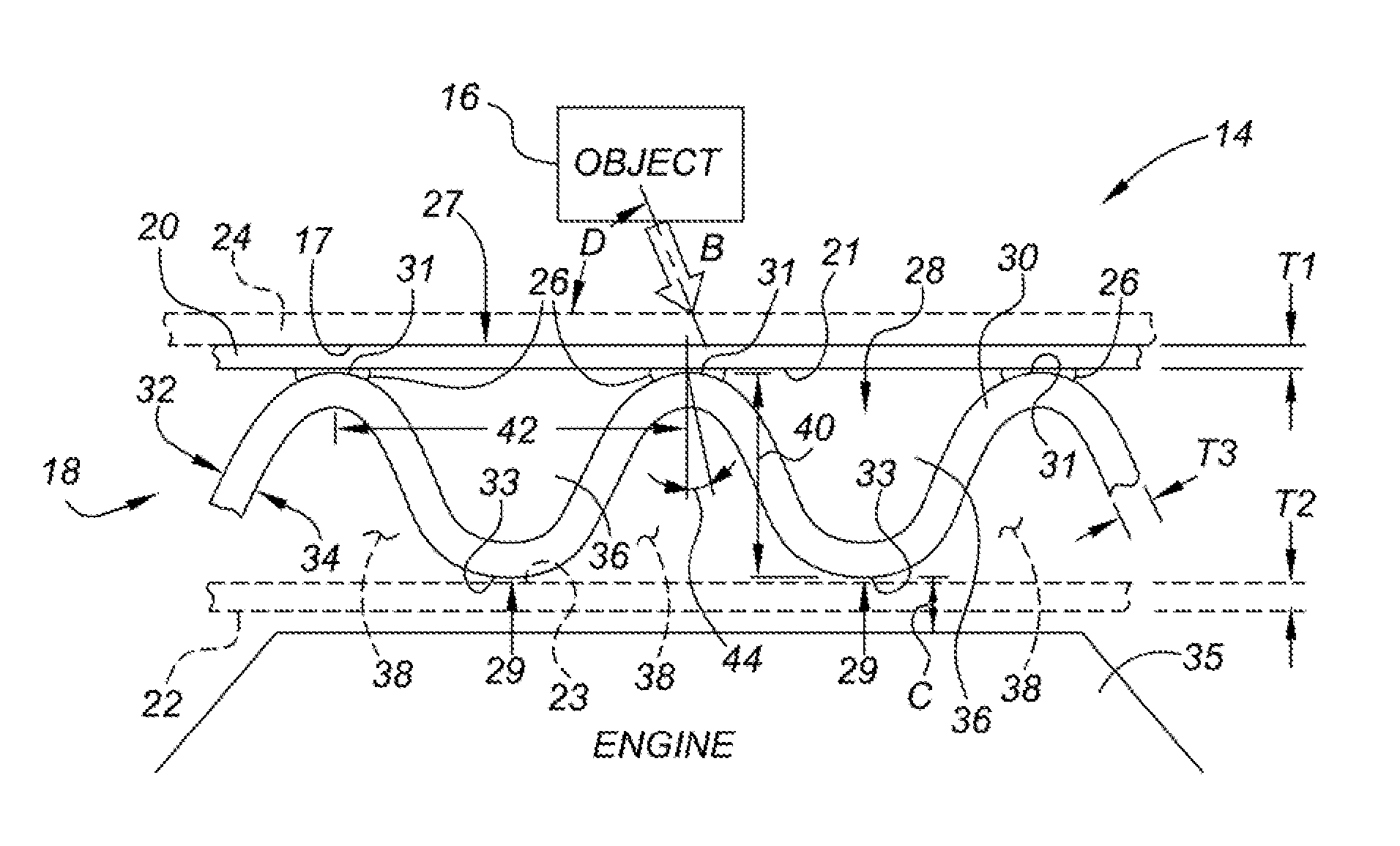 Vehicle Hood Assembly with Rippled Cushion Support