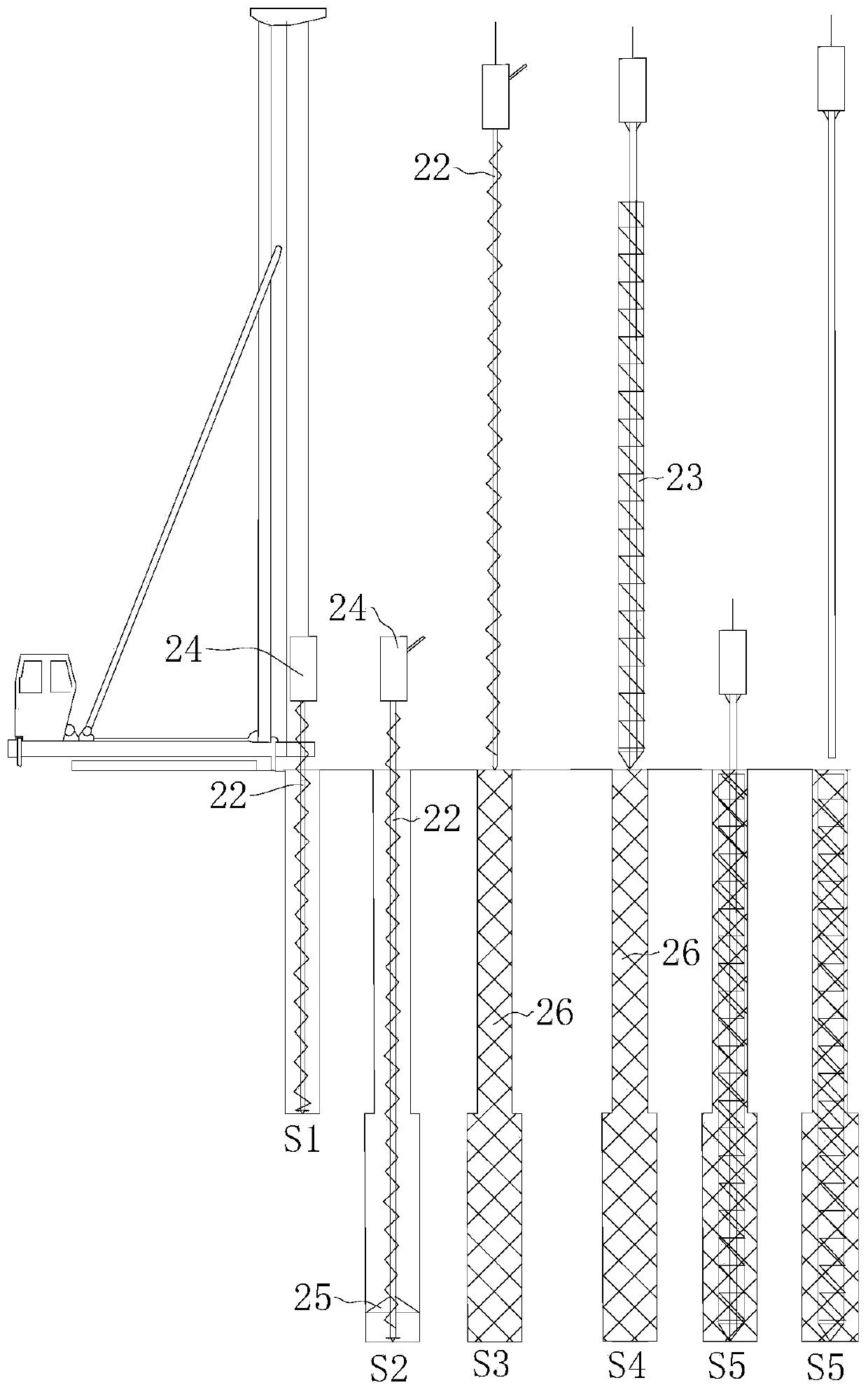 Construction method of long auger drilling guncreting expanded bore pile