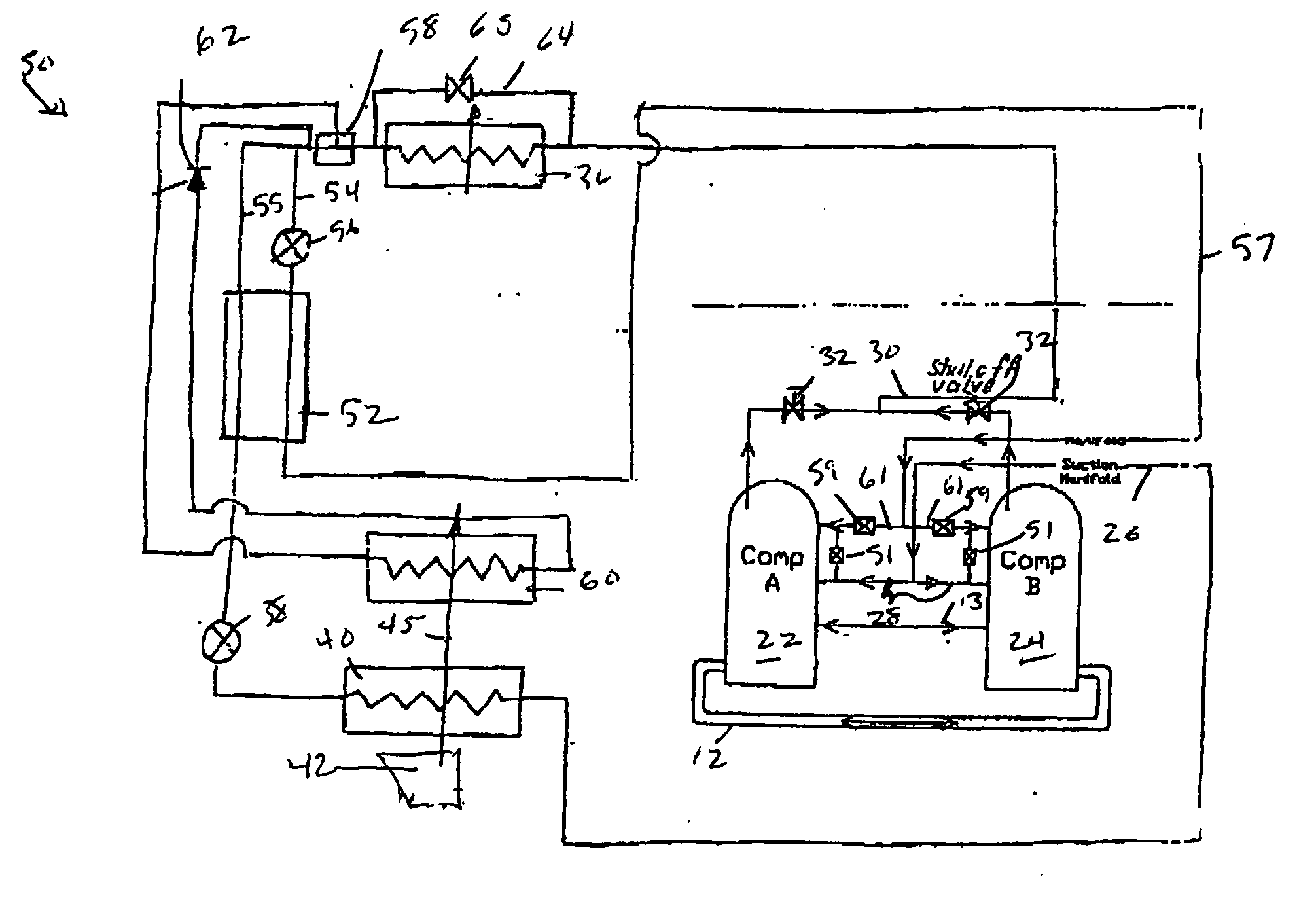 Refrigerant system with tandem compressors and reheat function