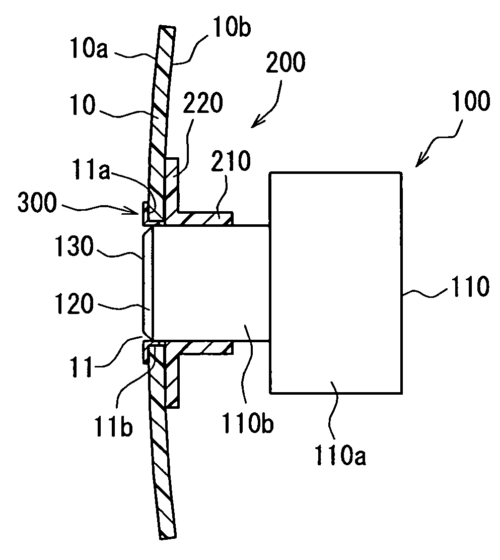 Structure for mounting ultrasonic sensor on mounting member