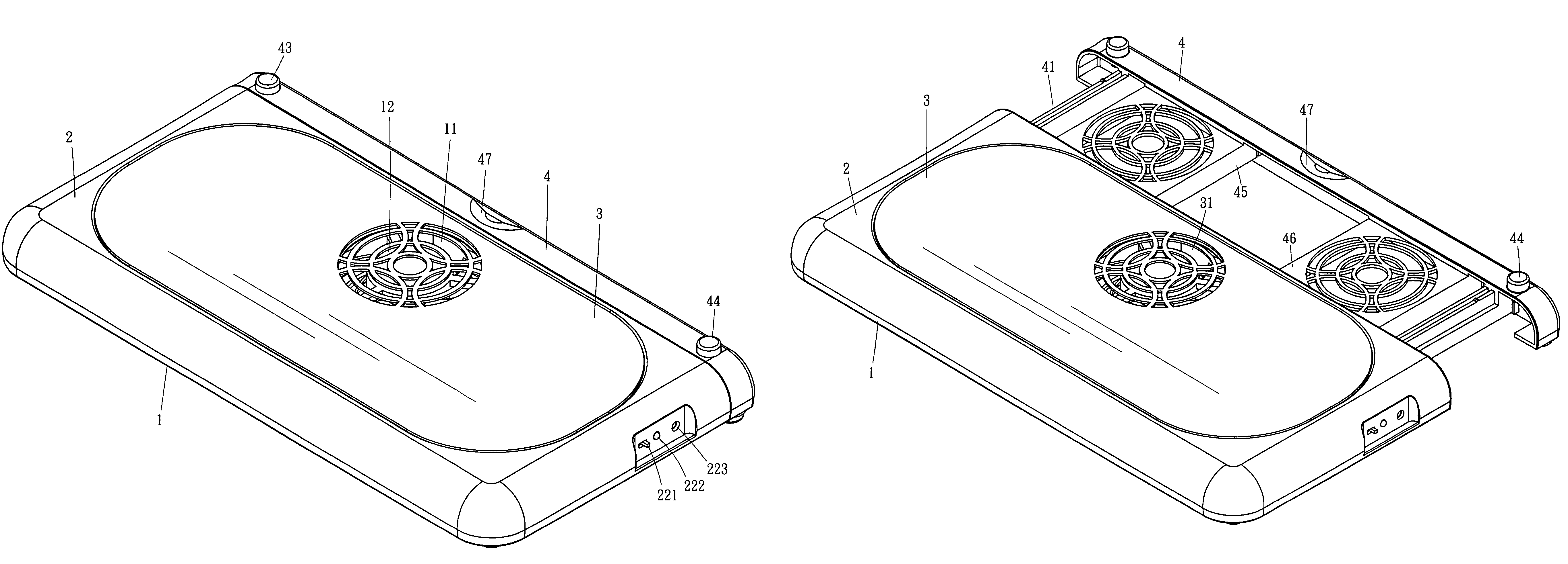 Extendable and receivable heat-dissipating base set for notebooks