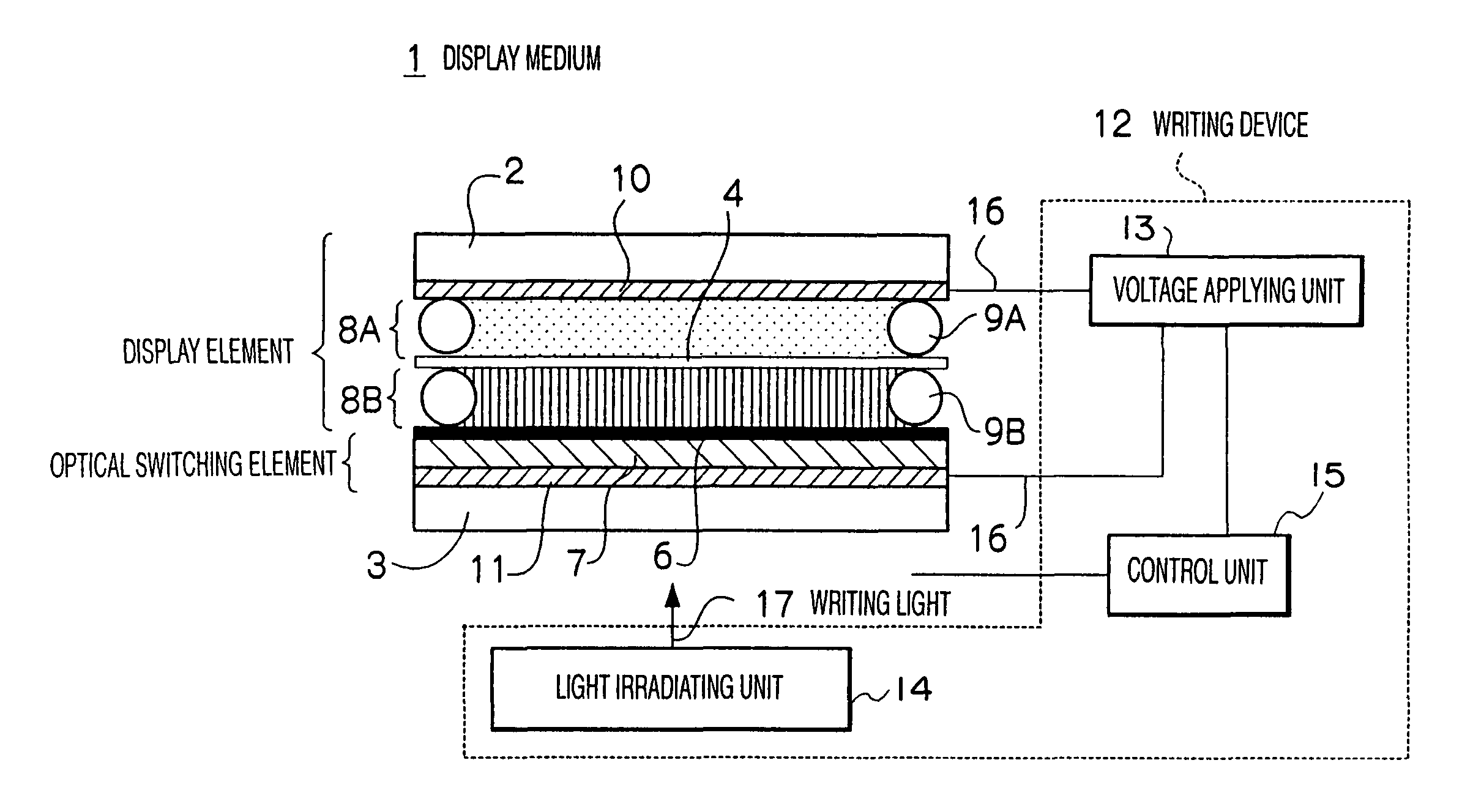 Optical switching element and photoaddressable display medium using the same