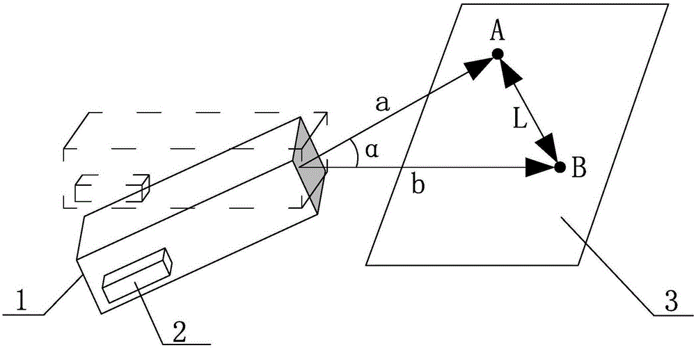 Spatial distance laser measuring device with combined sensor and measuring method