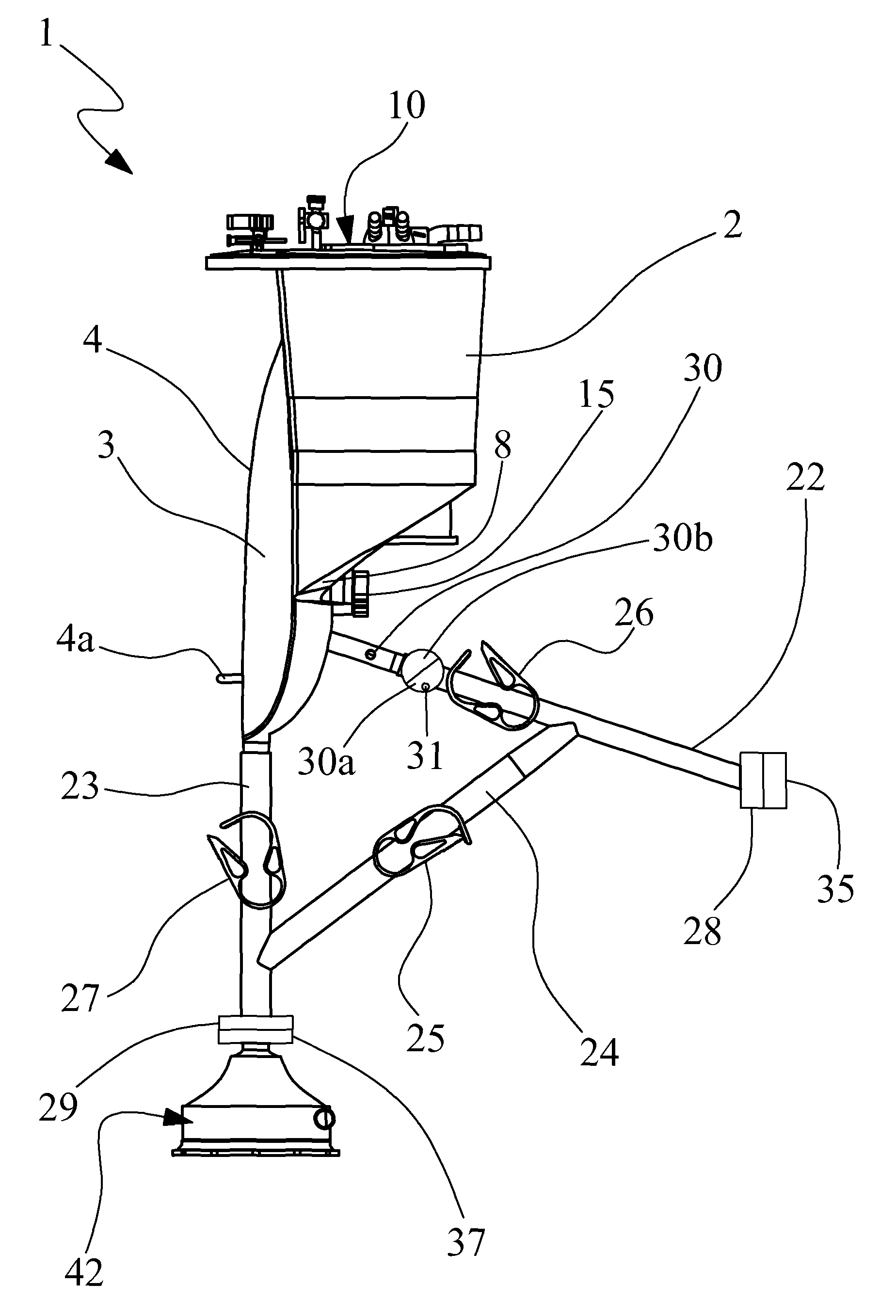 Device for medical use for collecting and transit of blood, blood derivatives and/or filler fluids, and an extracorporeal circuit comprising the device