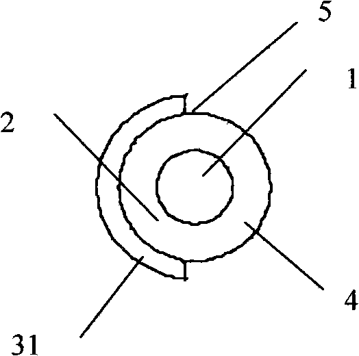 Piezoelectric ceramic fibre containing metal core painted by electrode partly