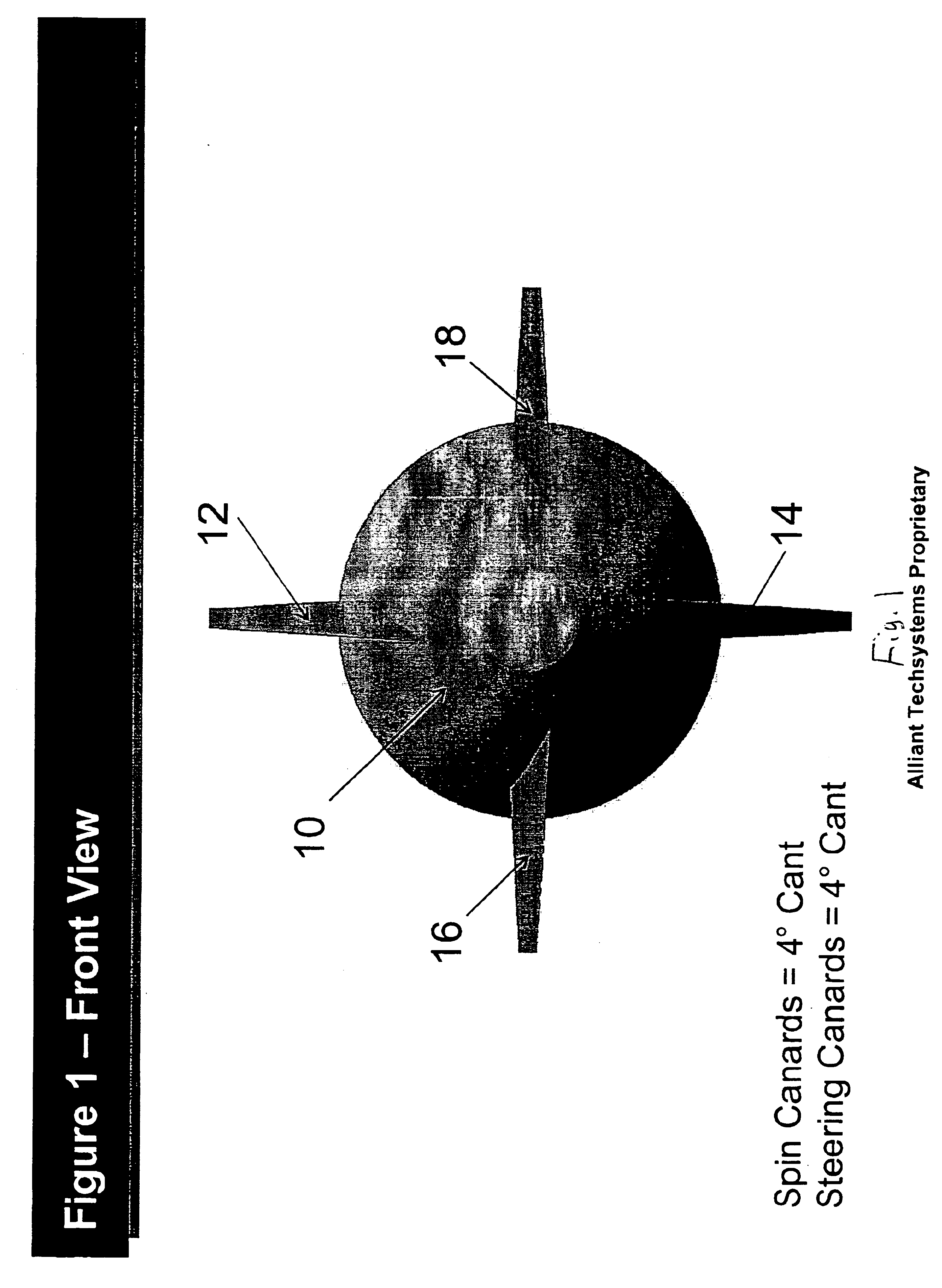 Fixed canard 2-D guidance of artillery projectiles