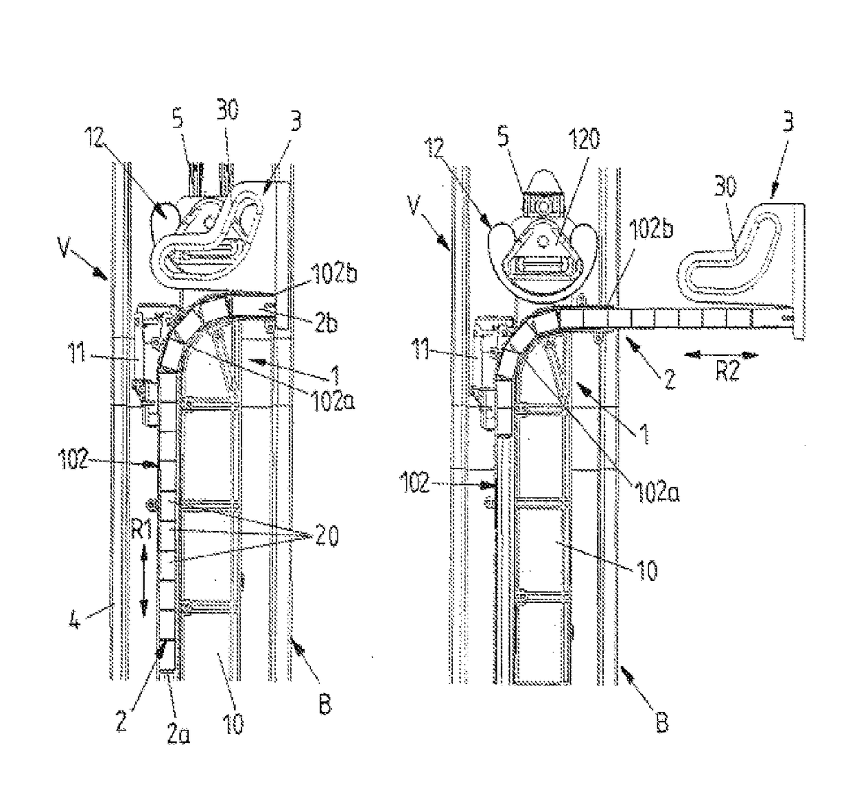 Adjusting device for a safety belt with an extendable belt guiding element