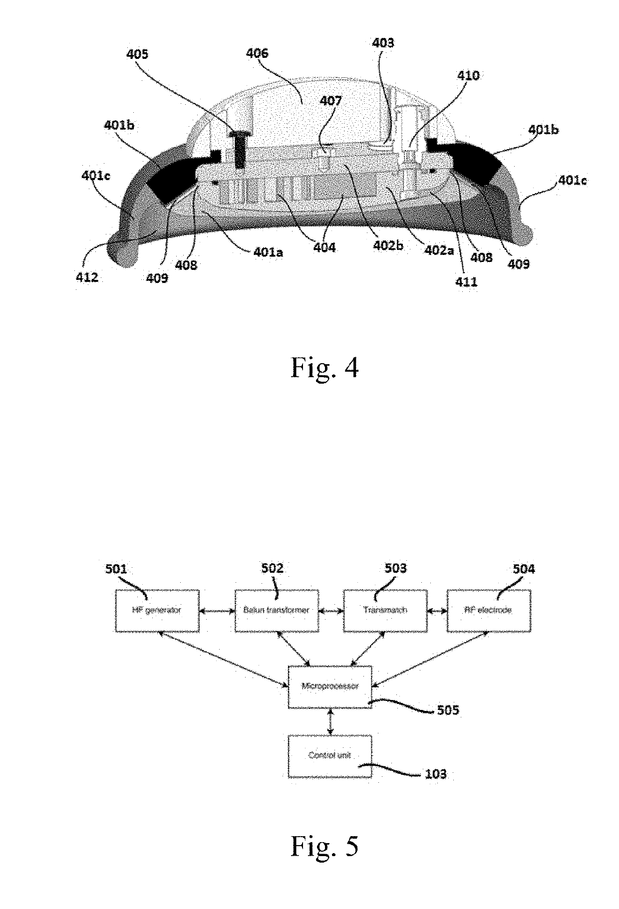 Device including RF source of energy and vacuum system