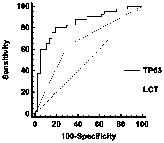 Marker (TP63) for predicting occurrence of cervical lesions of HPV (human papilloma virus)-positive patients