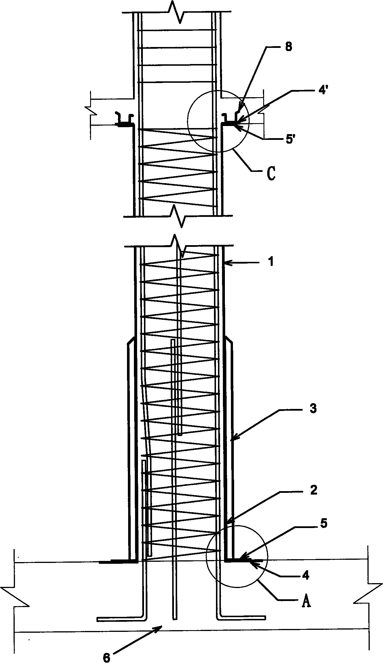 Composite anti-explosion post of reinforced concrete with encased steel plate and construction method thereof