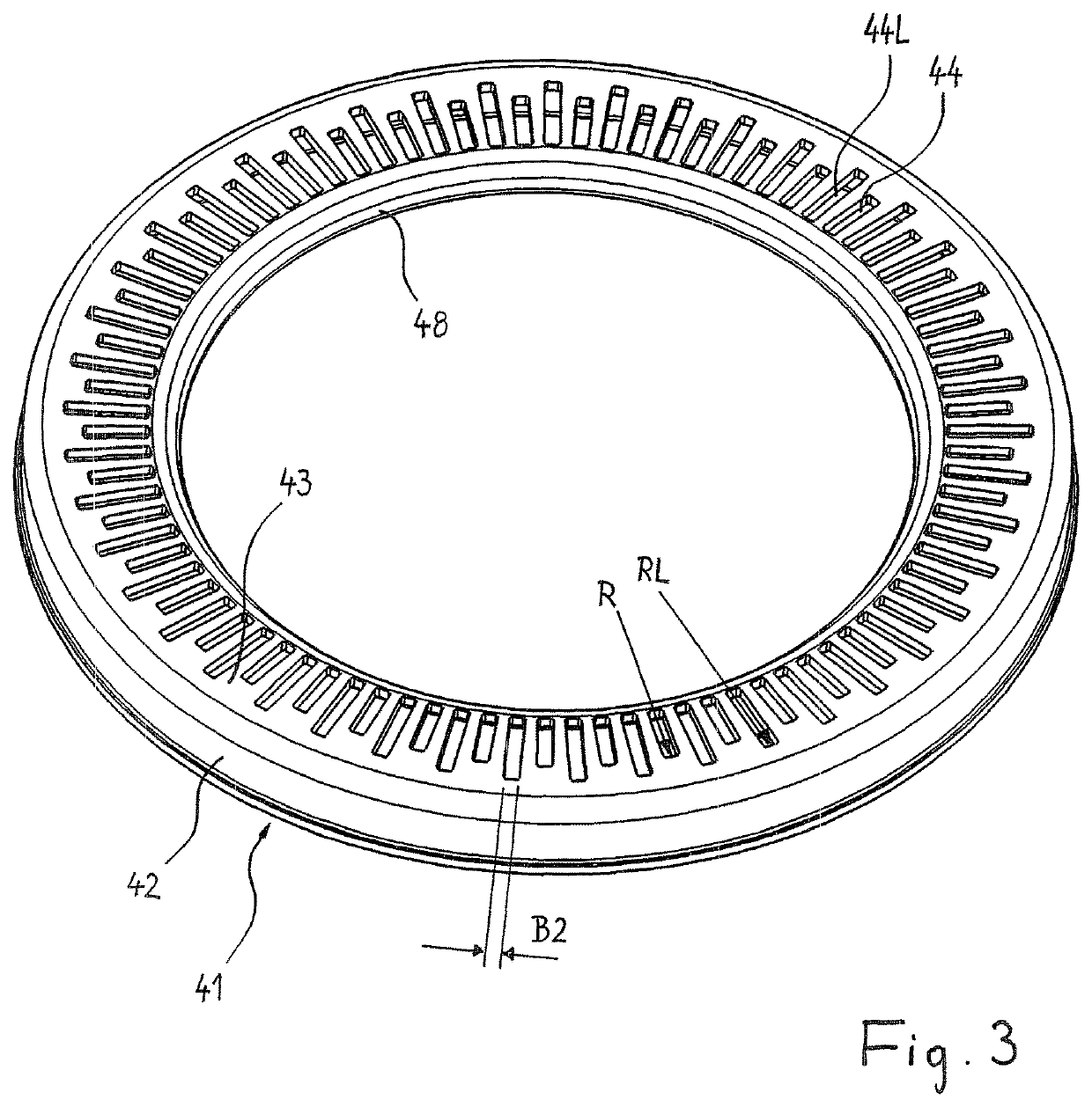 Wheel hub assembly for a vehicle wheel and pole ring of an ABS sensor