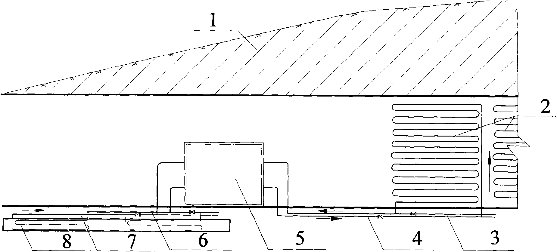 Ground source heat pump type heating system used for heat insulating ditch in tunnel