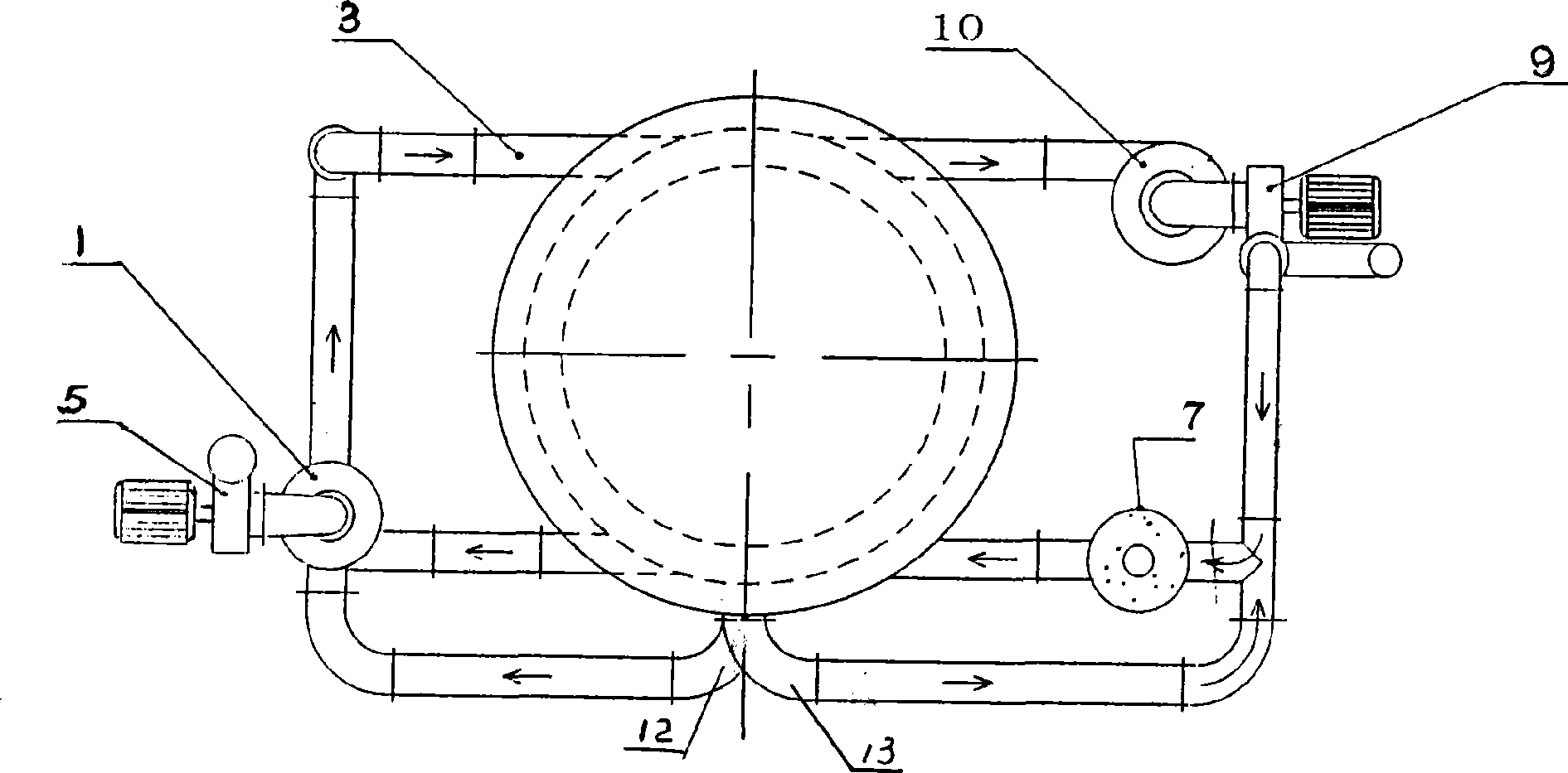 Vent gas circulating type spiral pipe blast drier and its drying method