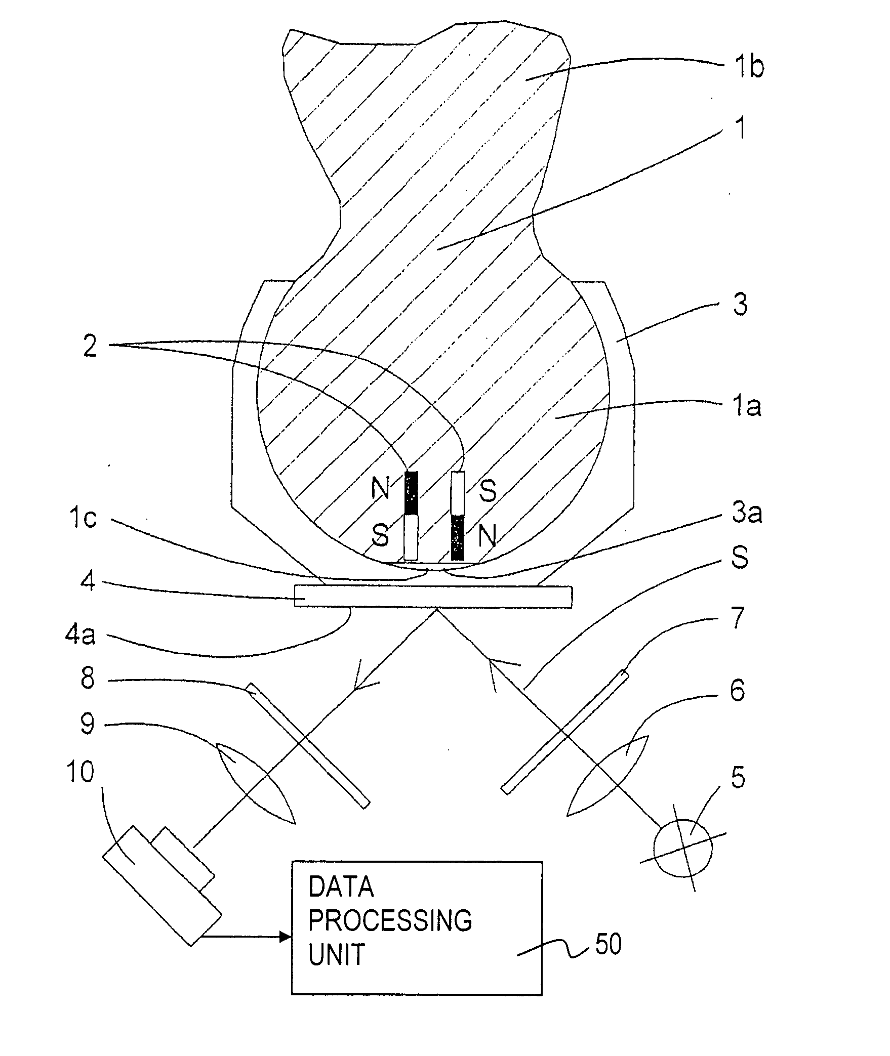 Rotation and/or tilt angle detection means for a ball and socket joint