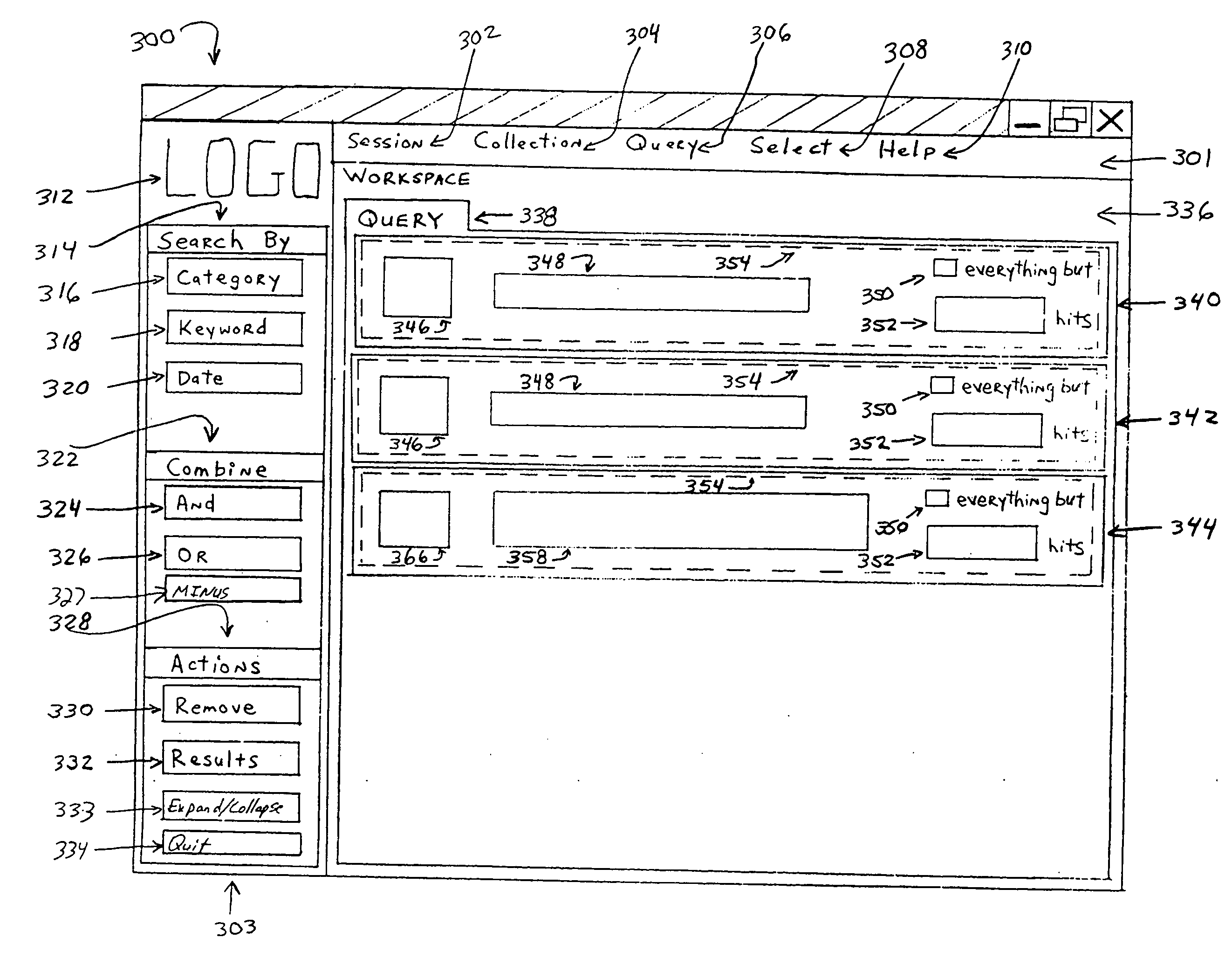 Graphical user interface for building boolean queries and viewing search results