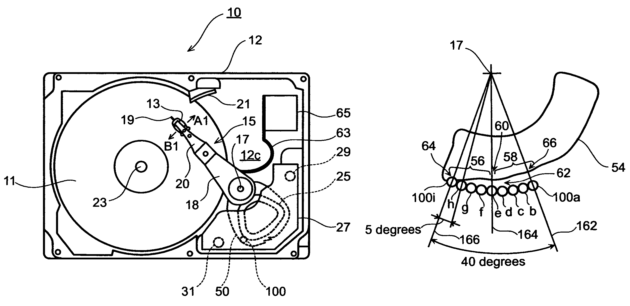 Rotating disk storage device with a retracting actuator head suspension assembly