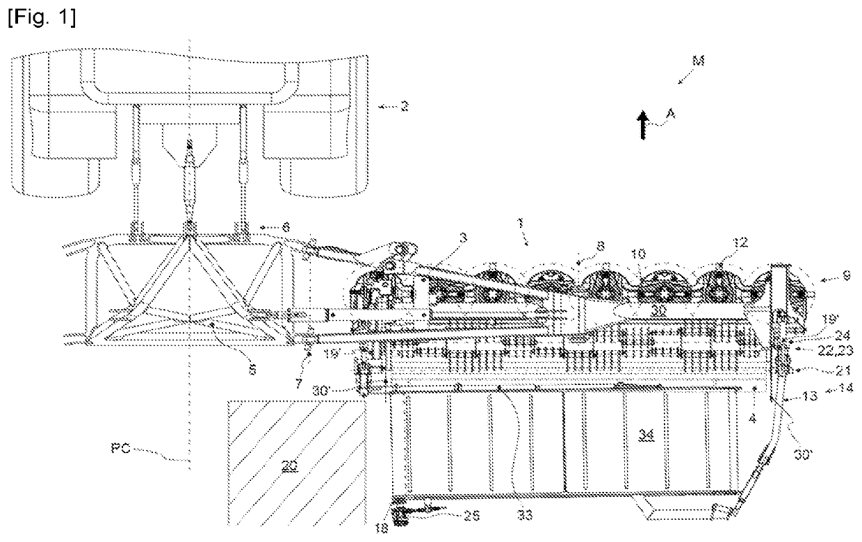 Agricultural device with a cutter bar and a removable collecting device and agricultural machine comprising such a device