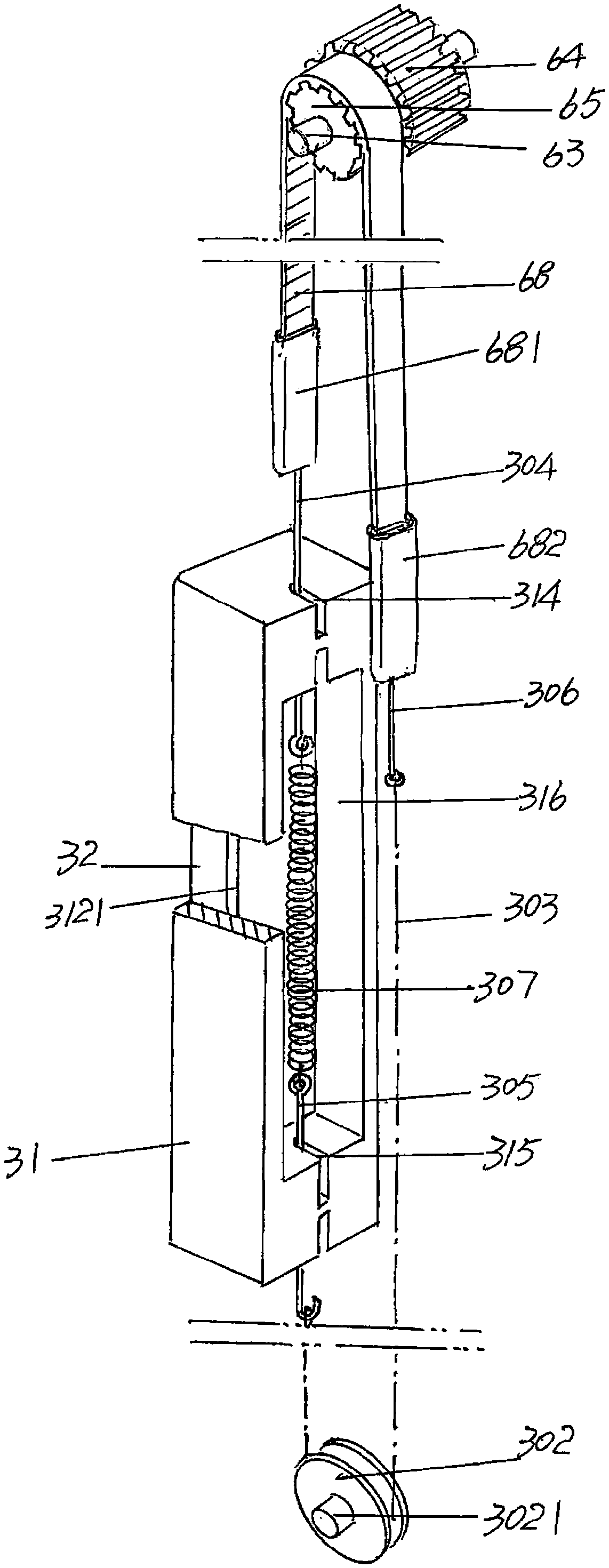 Venetian blind lifting traction rope retracting and releasing device of insulating glass built-in louver