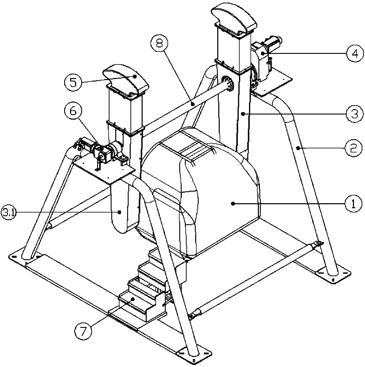 Swing-arm-type rotating synchronous space three-dimensional simulator