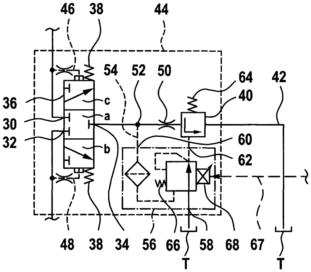 Hydrostatic valve arrangement, hydrostatic transmission gear having valve arrangement, and hydrostatic drive device having transmission gear