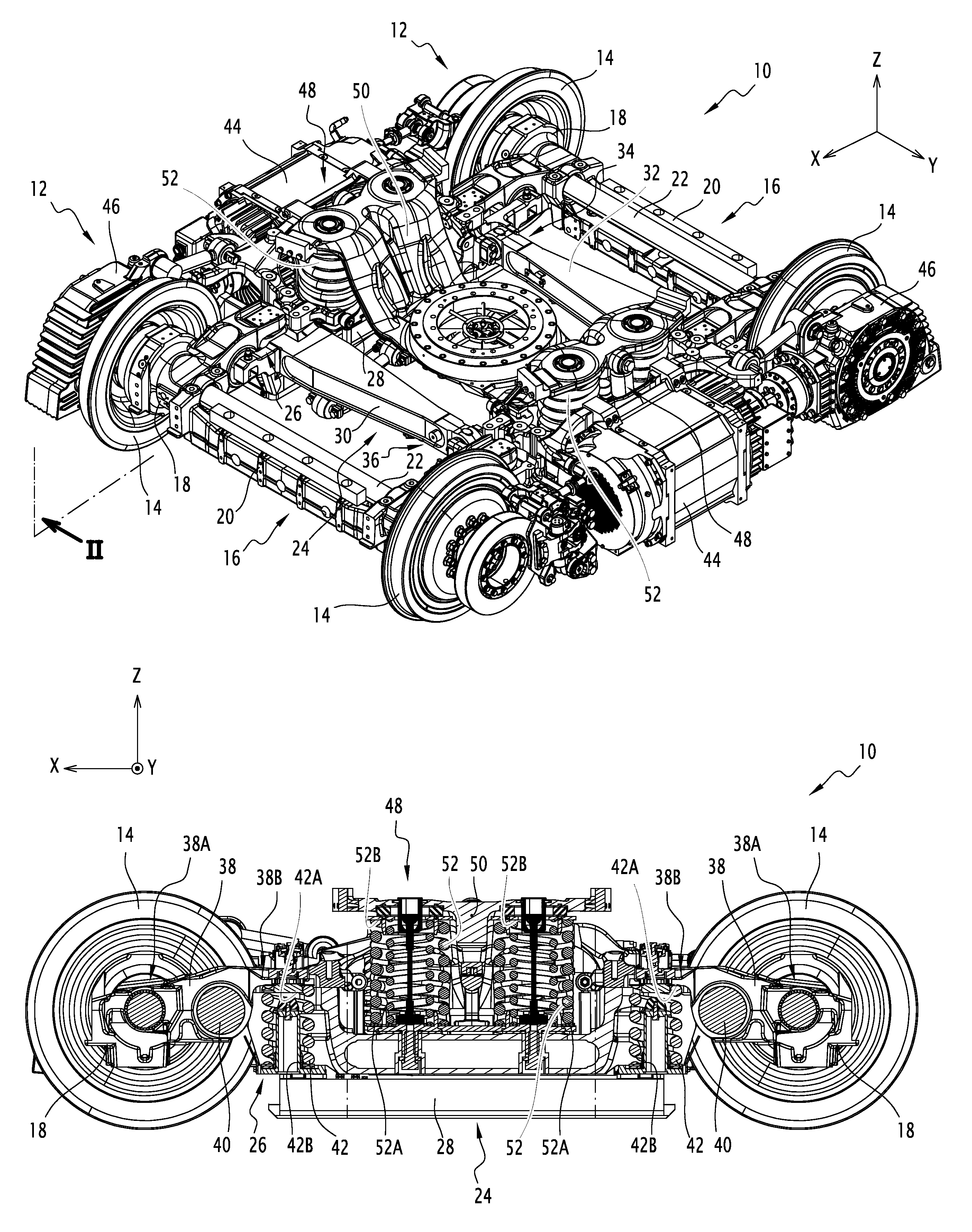 Bogie for railway vehicle with a suspension system