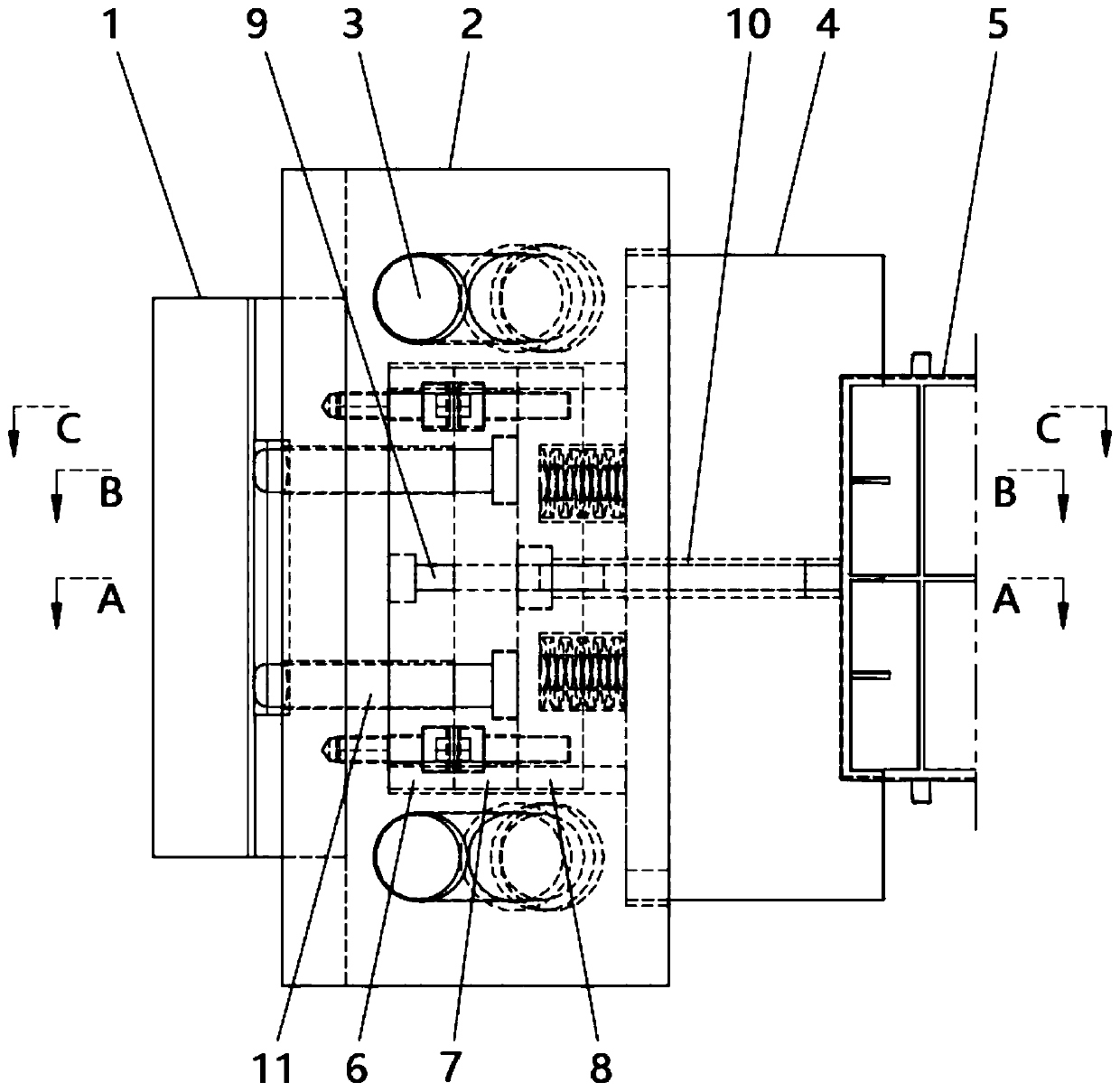 Ejection mechanism for inner side of sliding block