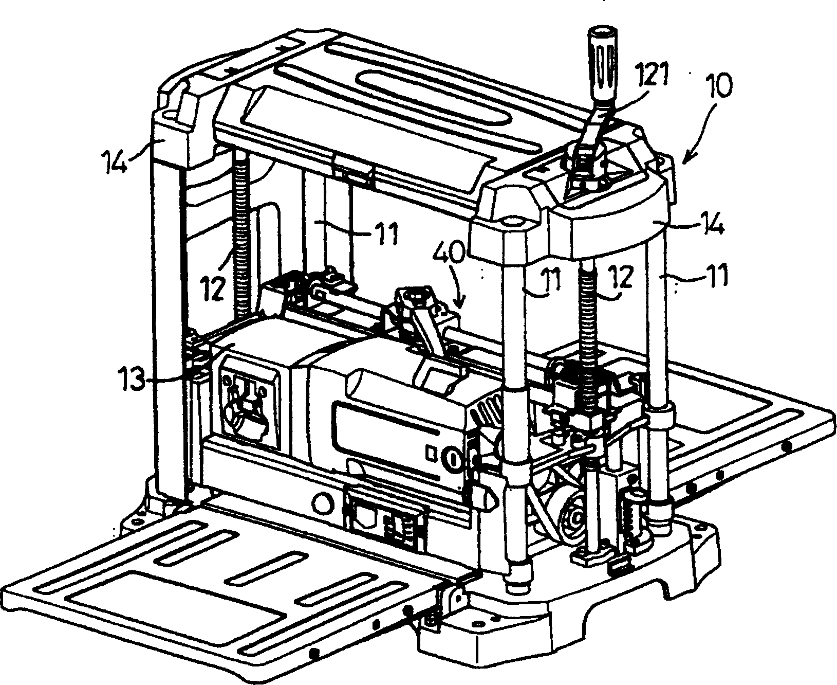 Machine base regulating and lock-fixing device of wood planer