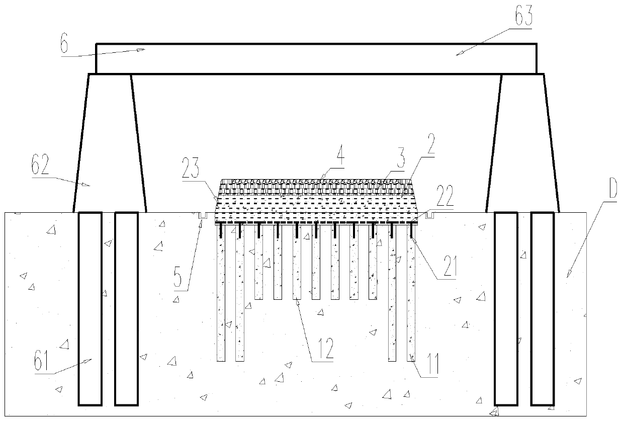 Underneath light roadbed structure passing operation bridge and design and construction methods thereof