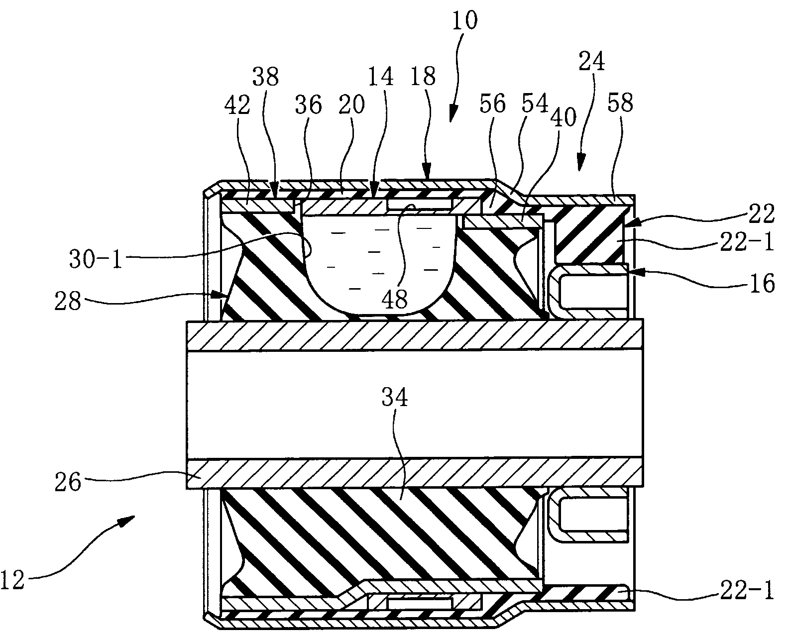 Fluid-filled vibration damping bushing