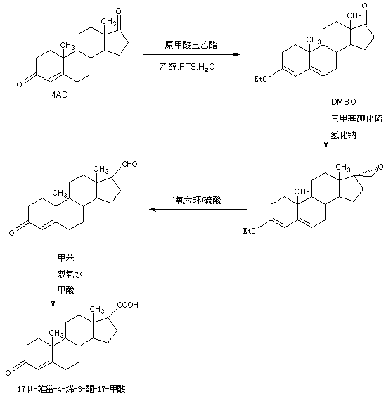 Preparation method of 17 beta-androst-4-ene-3-one-17-carboxylic acid