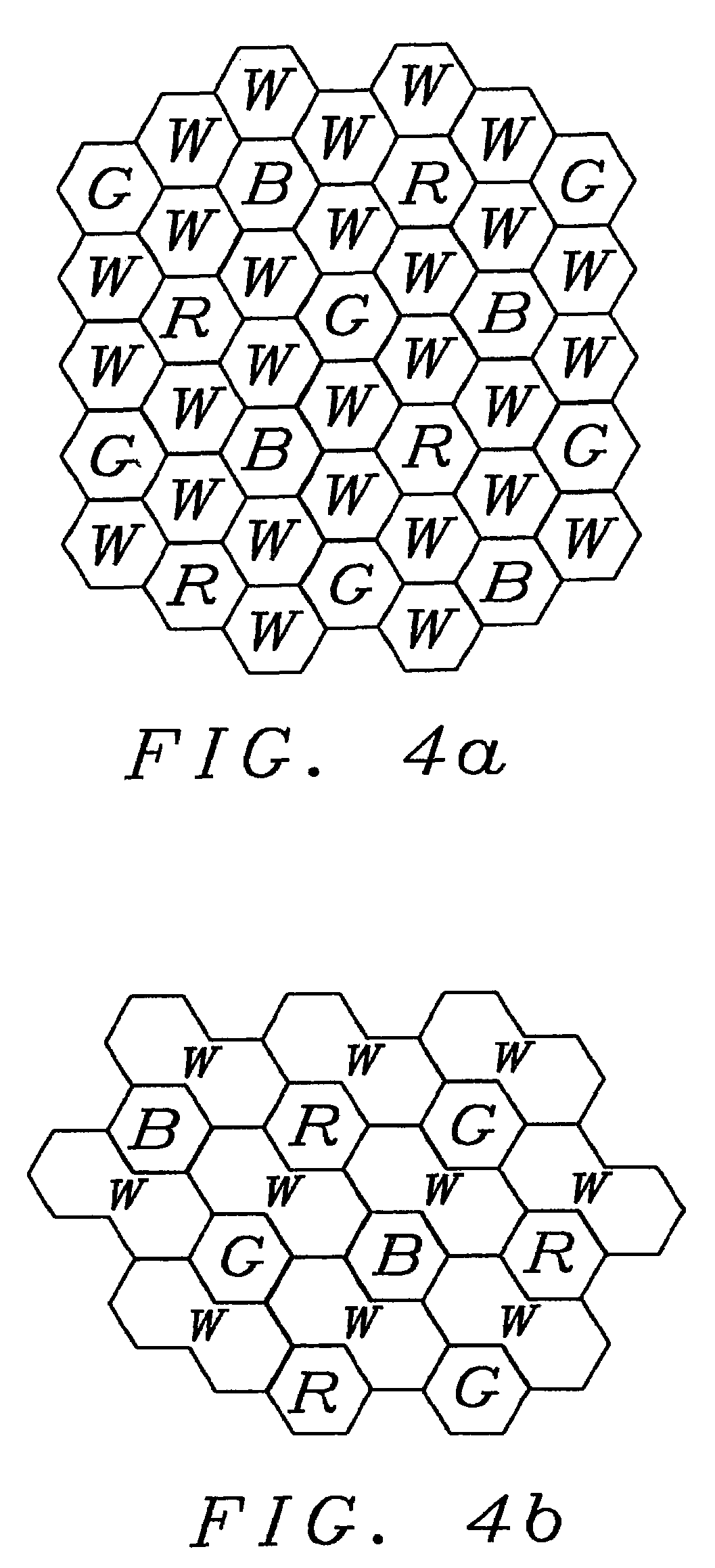 Hexagonal color pixel structure with white pixels