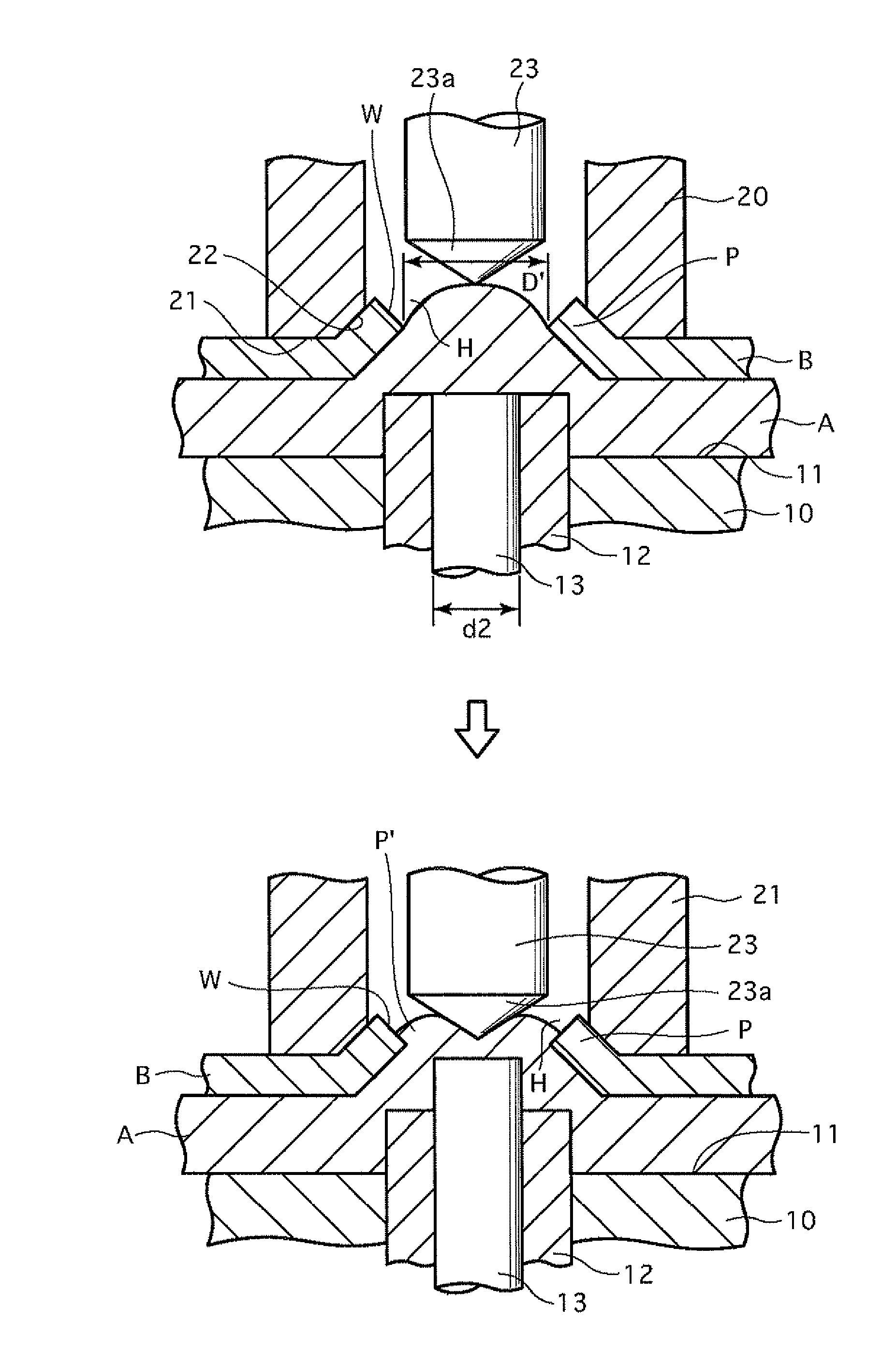 Method, device and structure for joining two members together