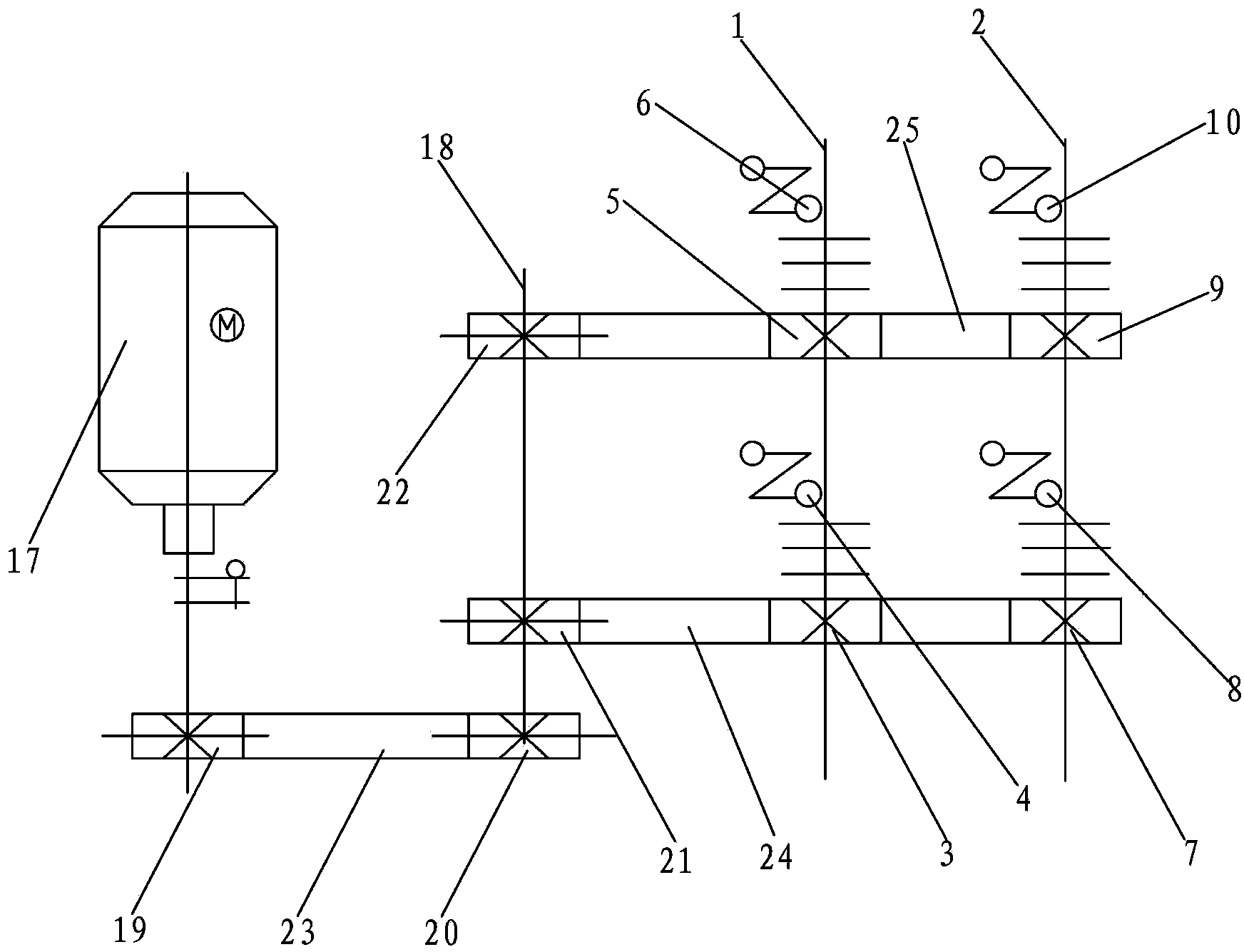 Rewinding shaft tension converting device for cutting and rewinding materials