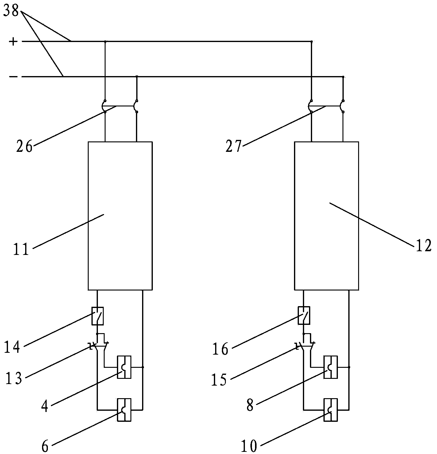 Rewinding shaft tension converting device for cutting and rewinding materials