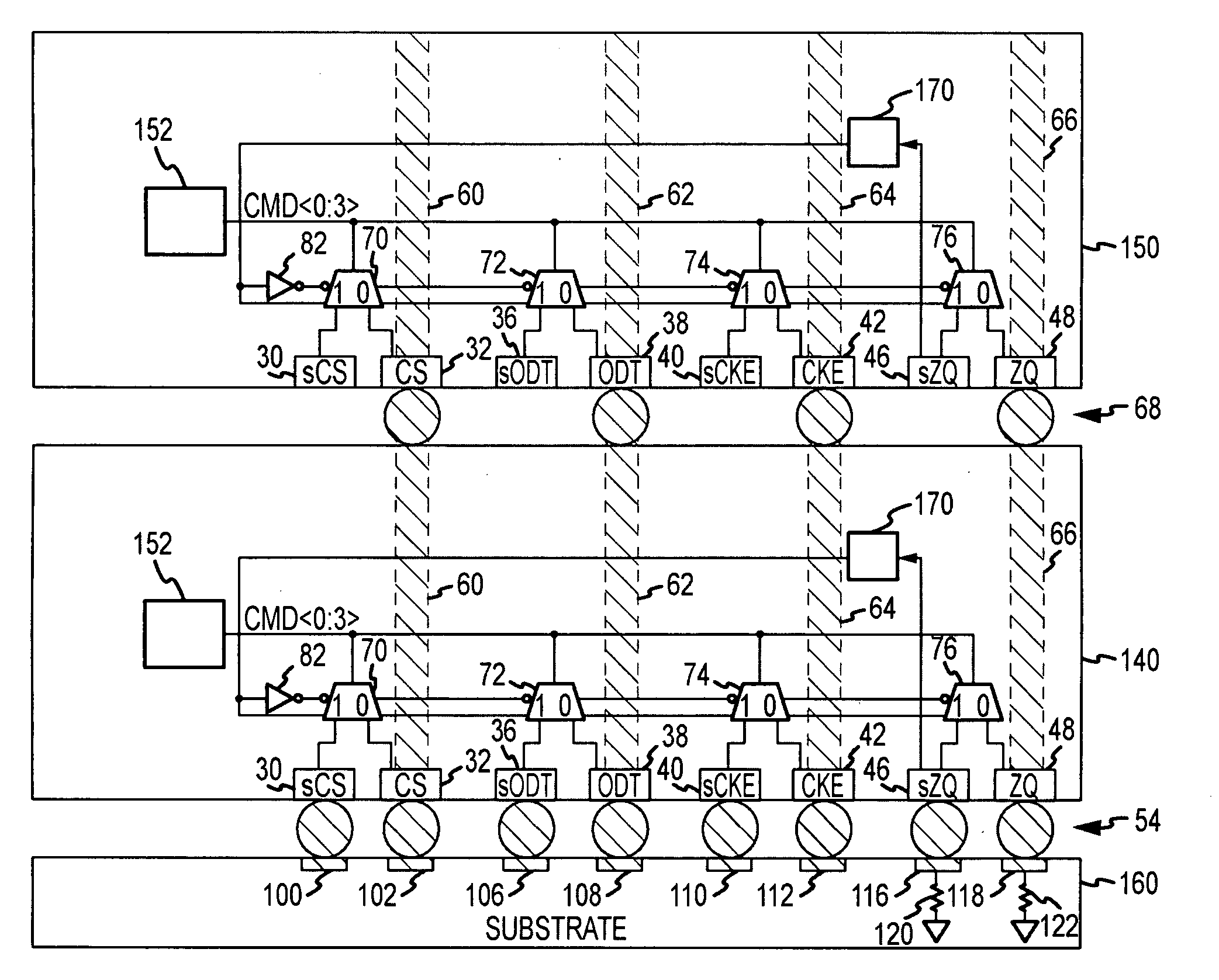 Structure and method for coupling signals to and/or from stacked semiconductor dies