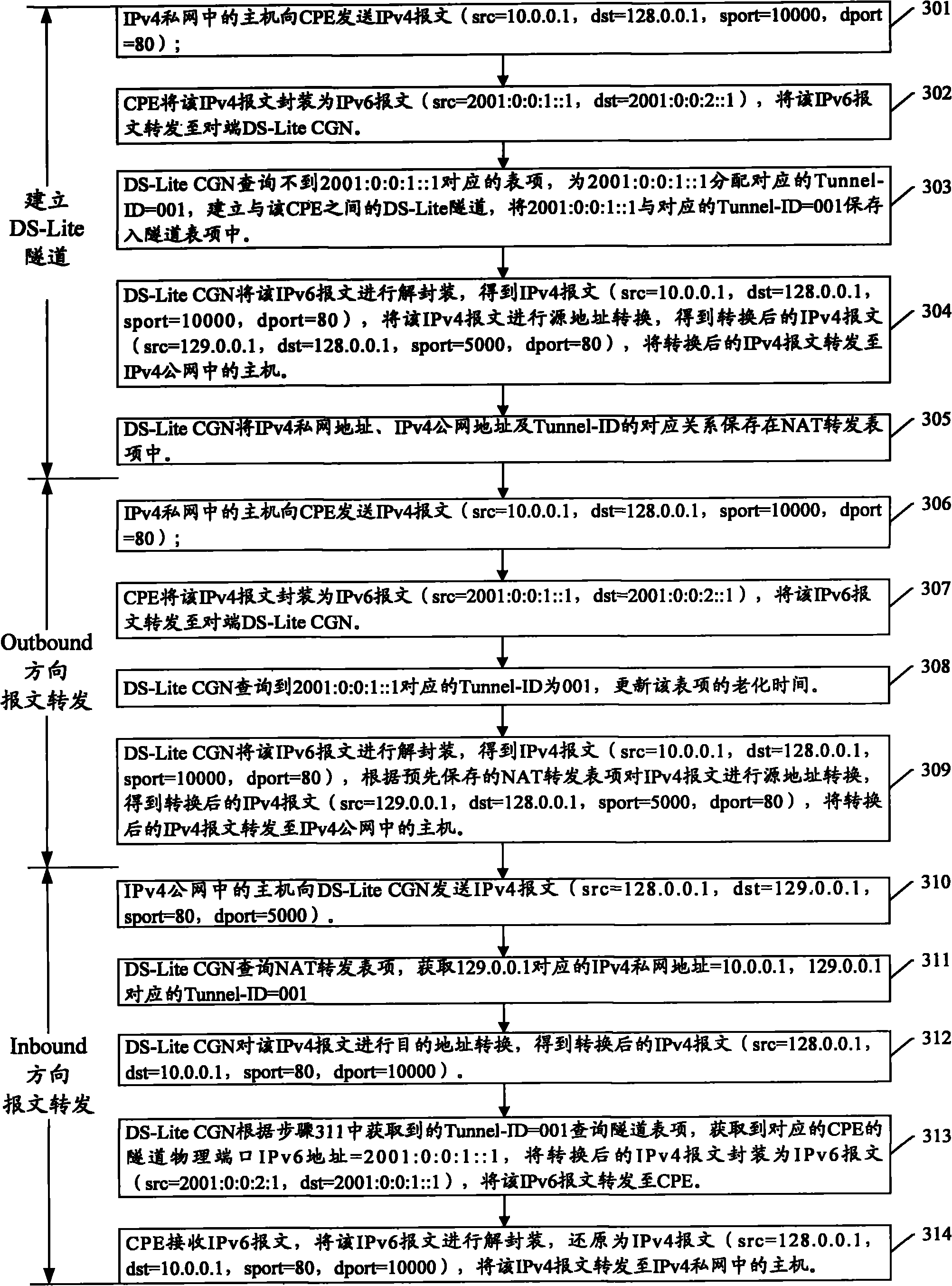 Method for establishing DS-Lite tunnel and DS-Lite CGN