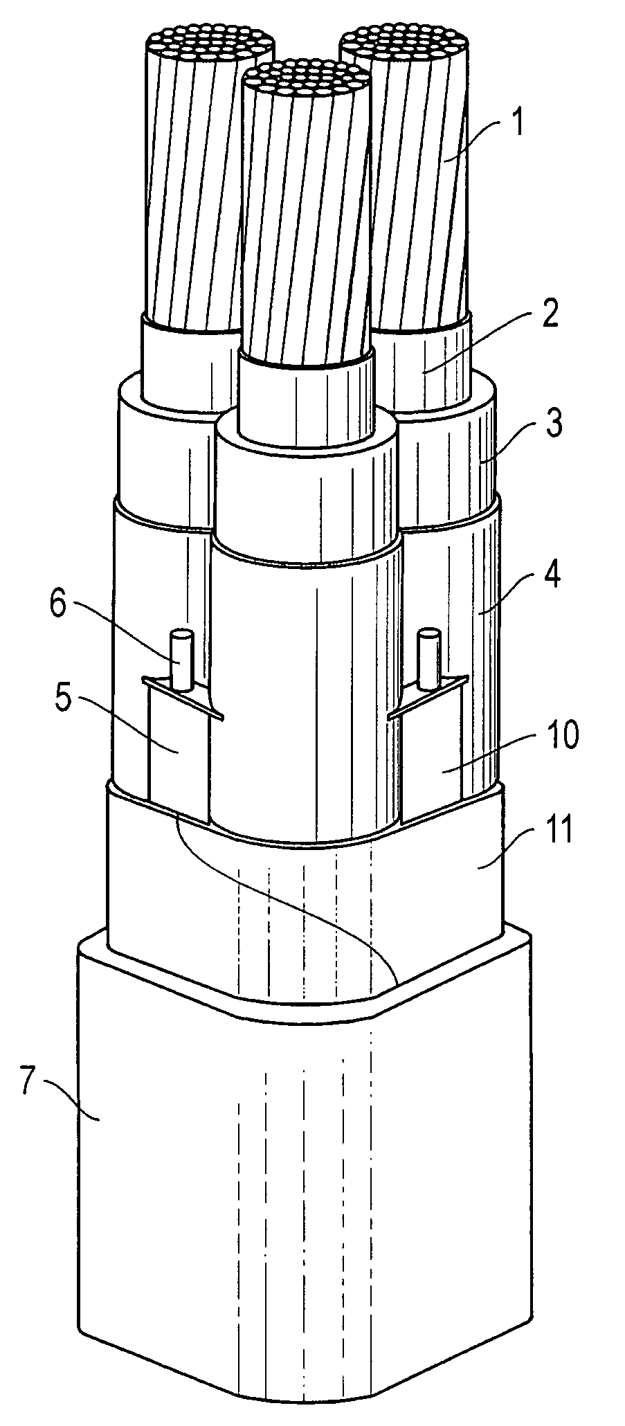 Cable with shielding strip