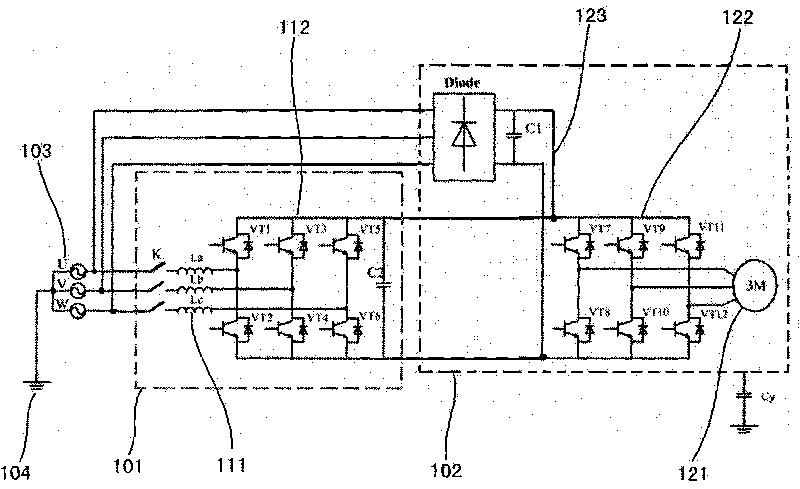 Circuit structure for common-mode inductors with damping resistors applied to energy feedback devices