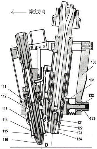 Double heat source hybrid welding torch and welding method