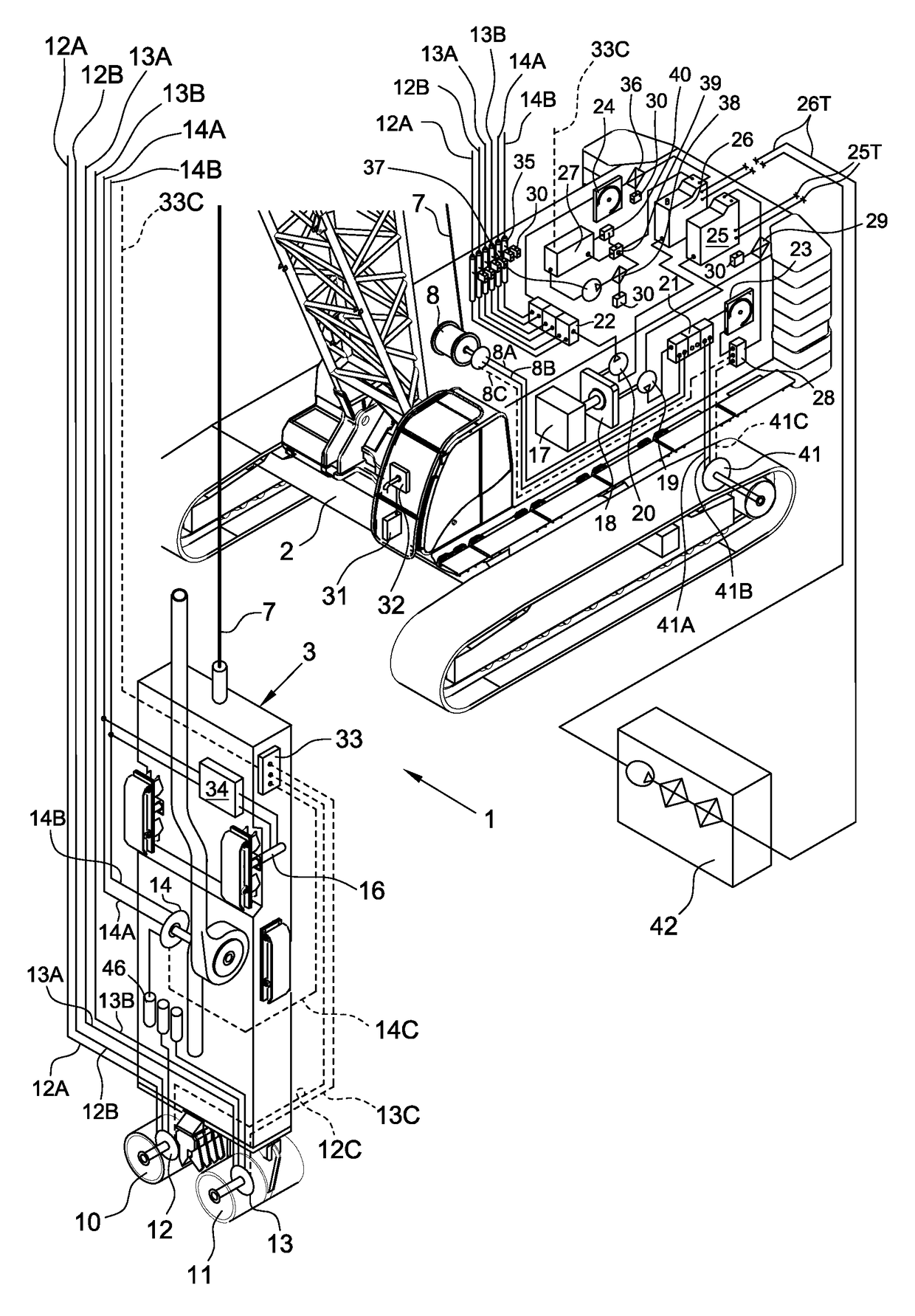 Digging equipment with relative improved hydraulic system