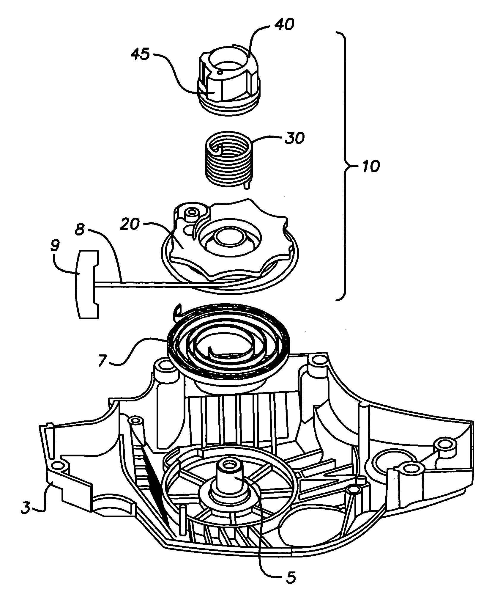 Energy storing starter assembly