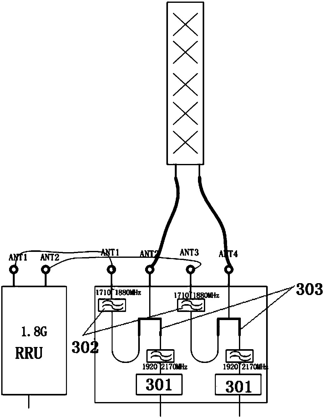 Radio remote unit (RRU) for inter-band carrier polymerization and transmission method thereof