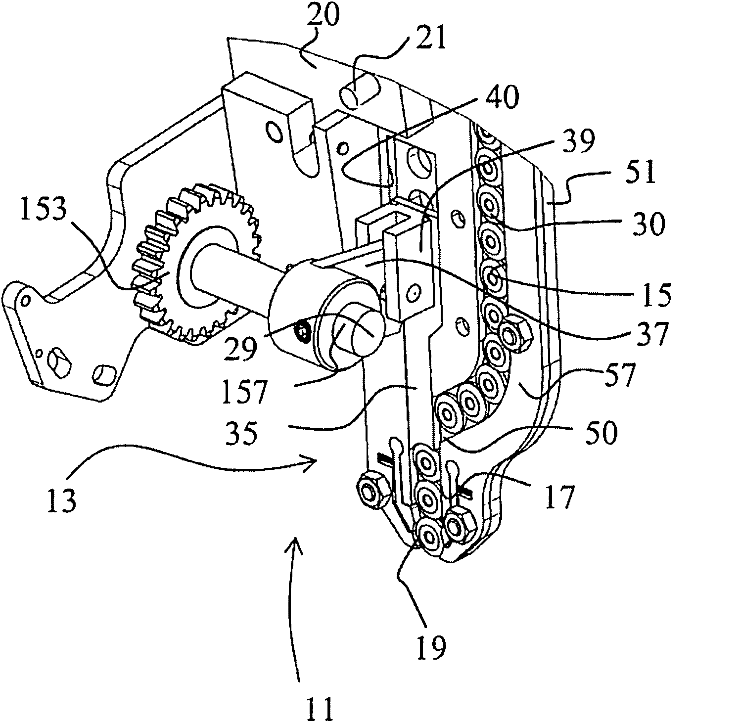 Single-piece feeding device, embroidering, sewing or quilting machine comprising the device, and method for embroidering on a single-piece