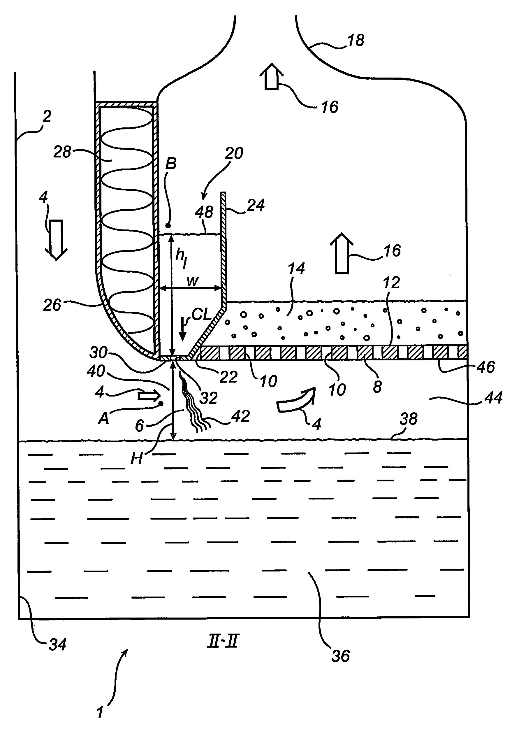 Method and device for separating sulphur dioxide from a gas